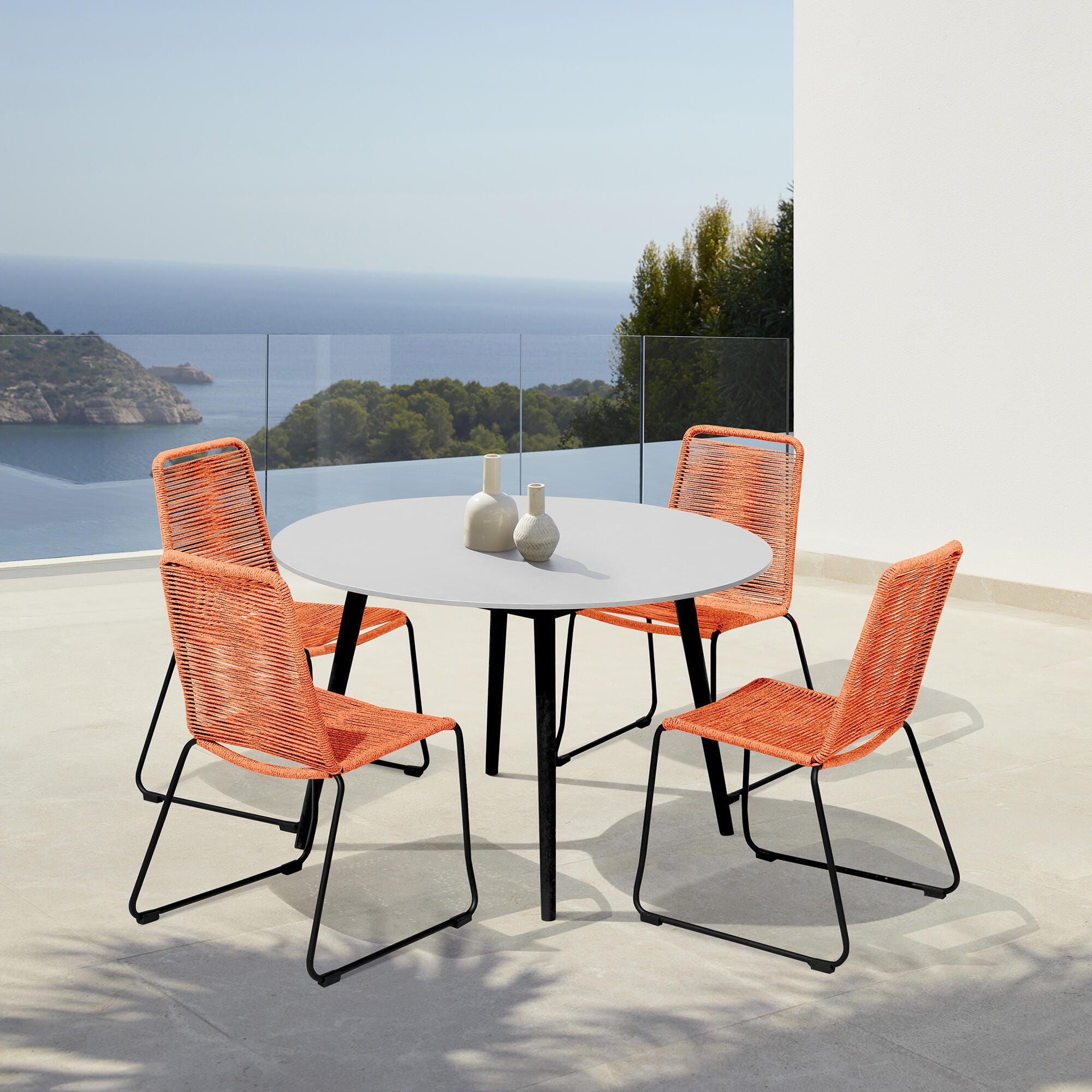 Armen Living Shasta Outdoor Dining Table and 4 Chairs, Tangerine, rollover