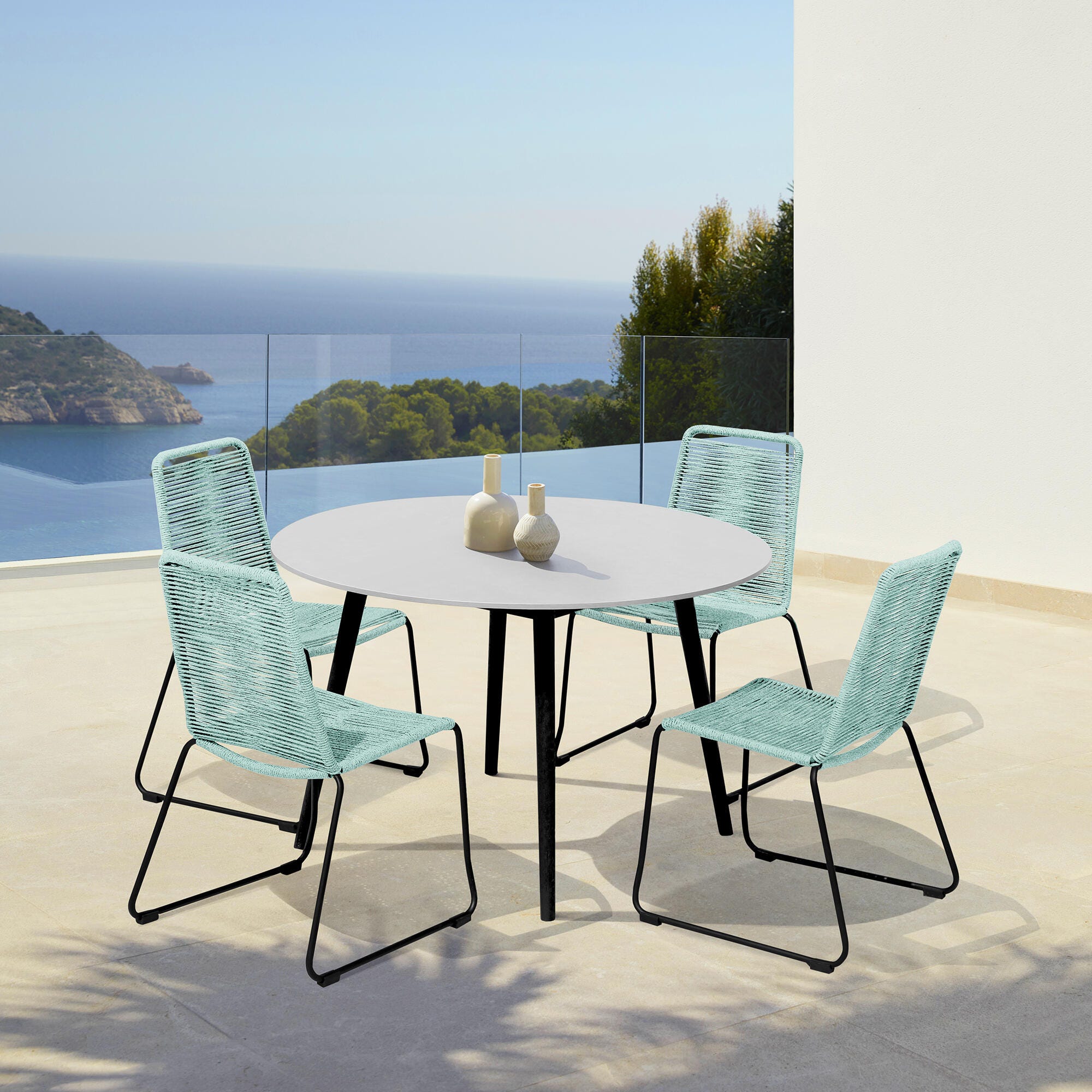 Armen Living Shasta Outdoor Dining Table and 4 Chairs, Wasabi, rollover
