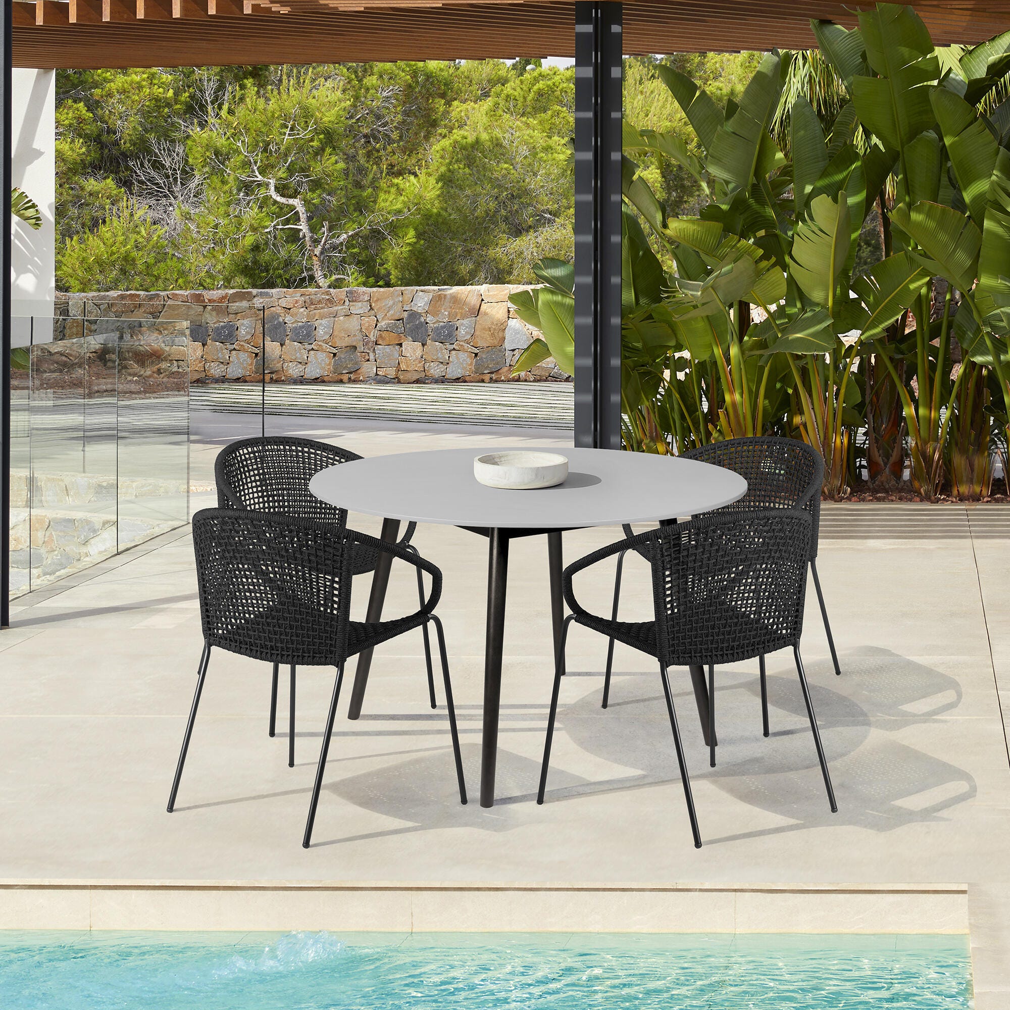 Armen Living Snack Outdoor Dining Table and 4 Chairs, , rollover