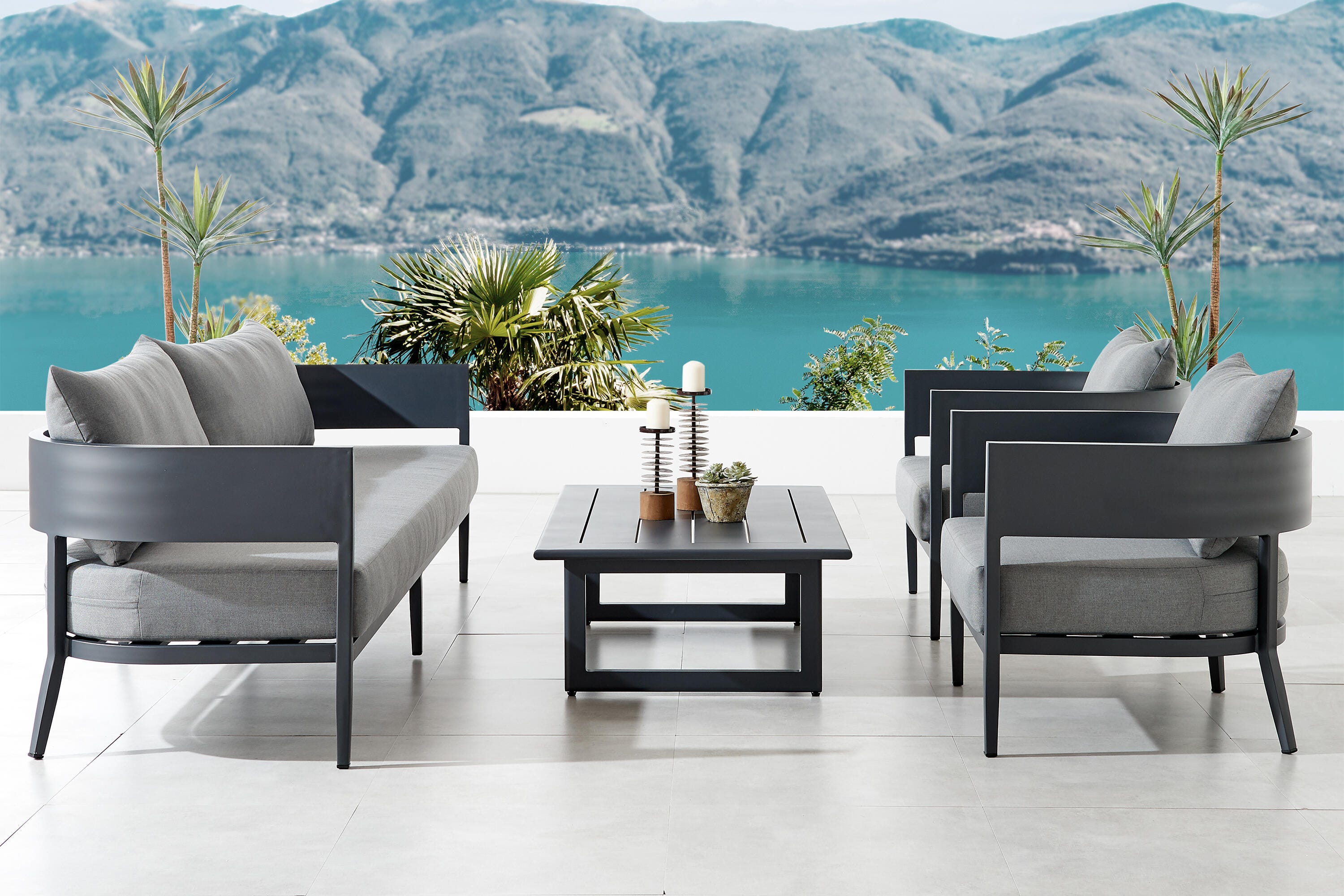 Armen Living Menorca Outdoor Sofa and 2 Chairs with Coffee Table, , rollover