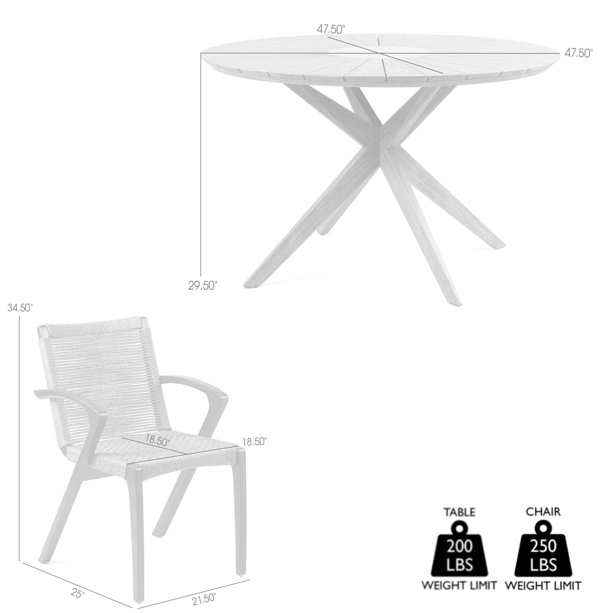 Armen Living Oasis Outdoor Dining Table and 4 Chairs, , large