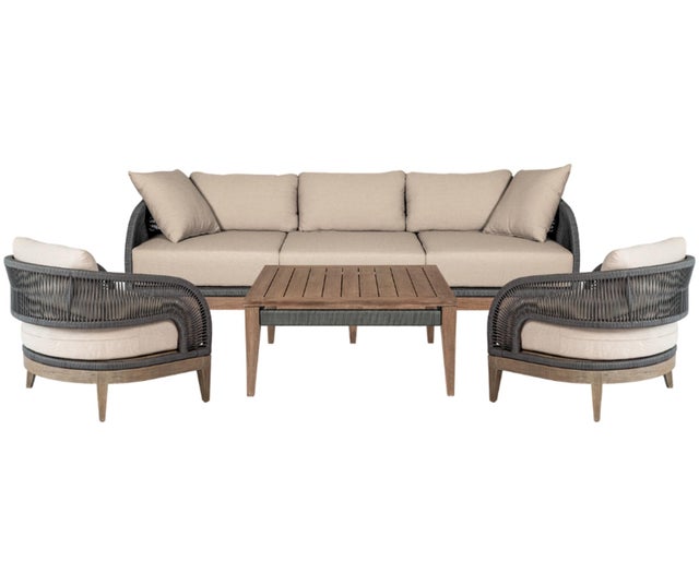 Armen Living Orbit Outdoor Sofa and 2 Chairs with Coffee Table