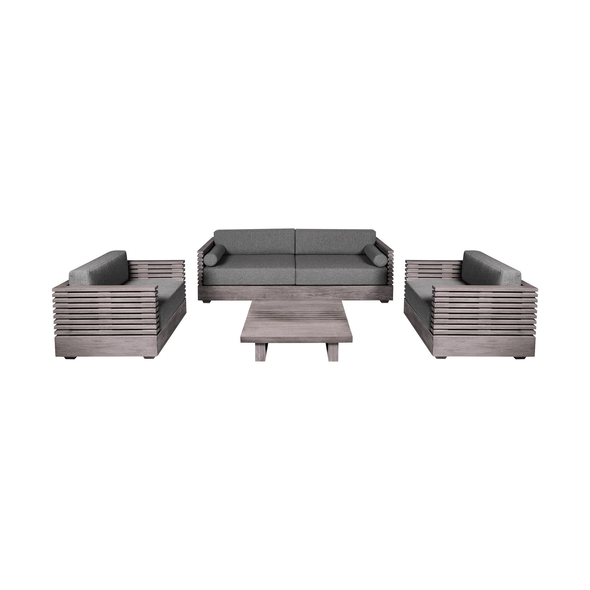 Armen Living Vivid Outdoor Sofa and 2 Chairs with Coffee Table, Gray, large