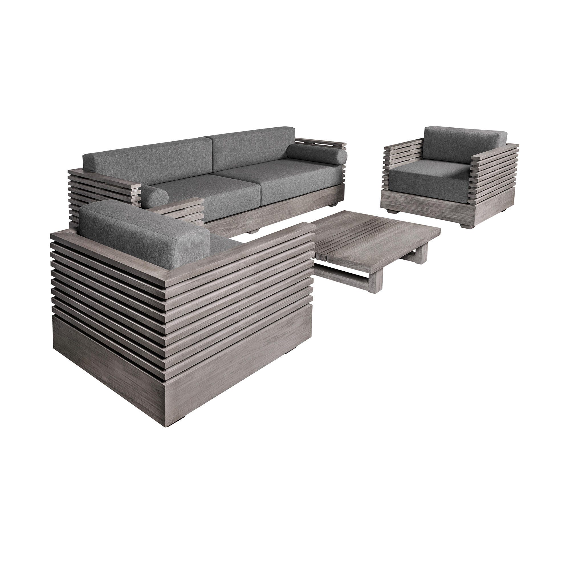 Vivid Outdoor Sofa and 2 Chairs with Coffee Table, Gray, large