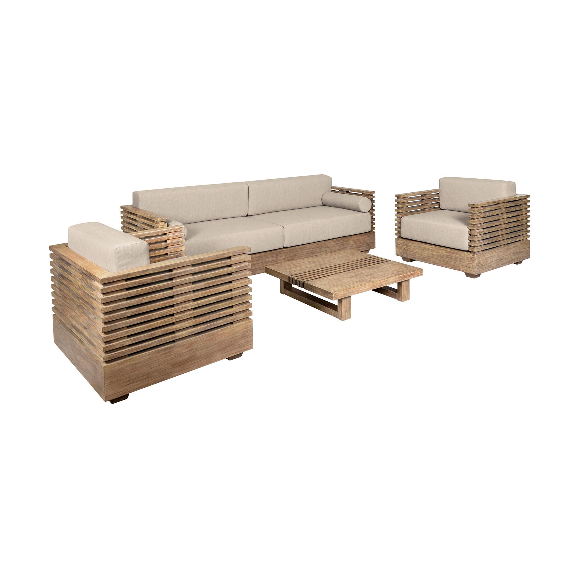 Vivid Outdoor Sofa and 2 Chairs with Coffee Table, Taupe, large