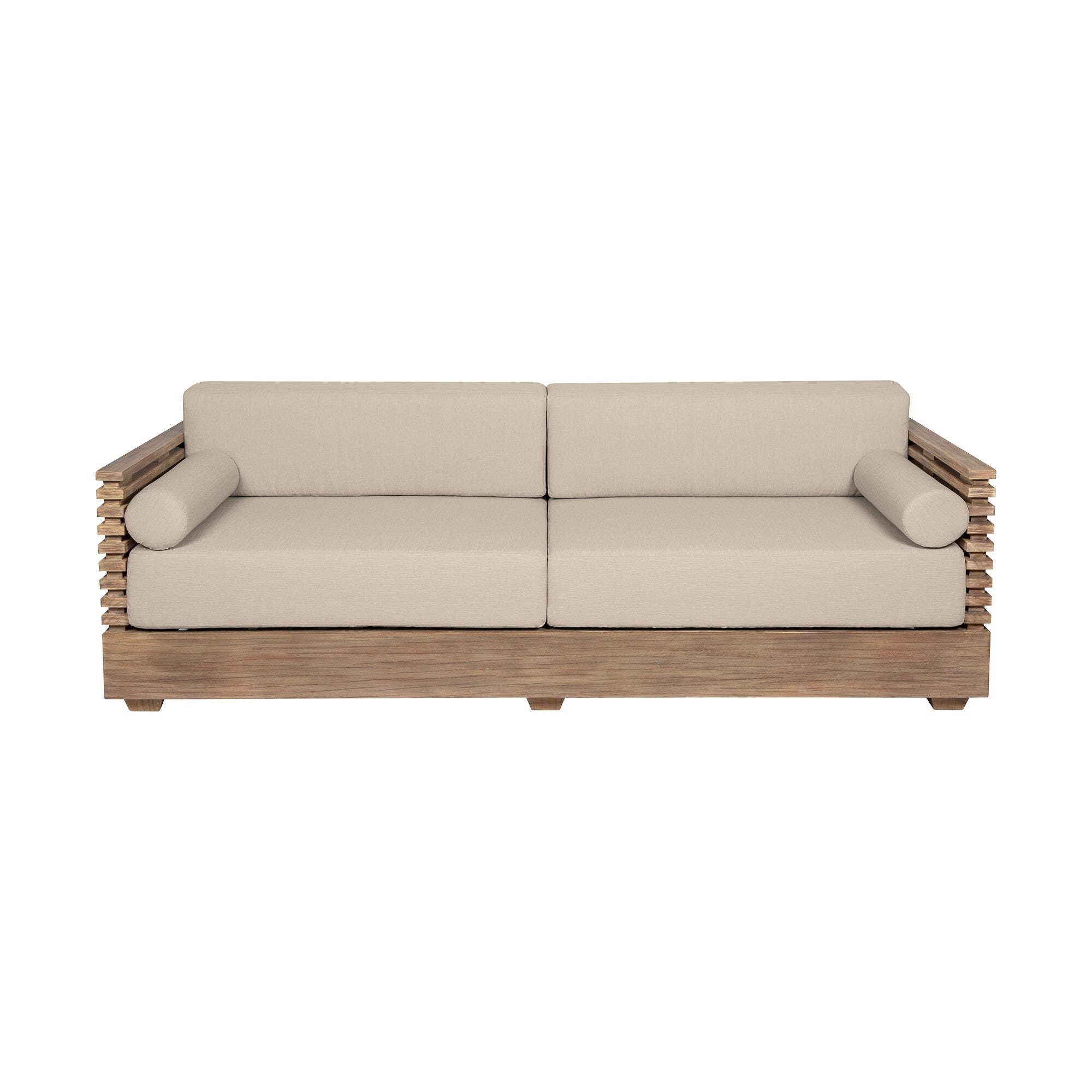 Vivid Outdoor Sofa and 2 Chairs with Coffee Table, Taupe, large