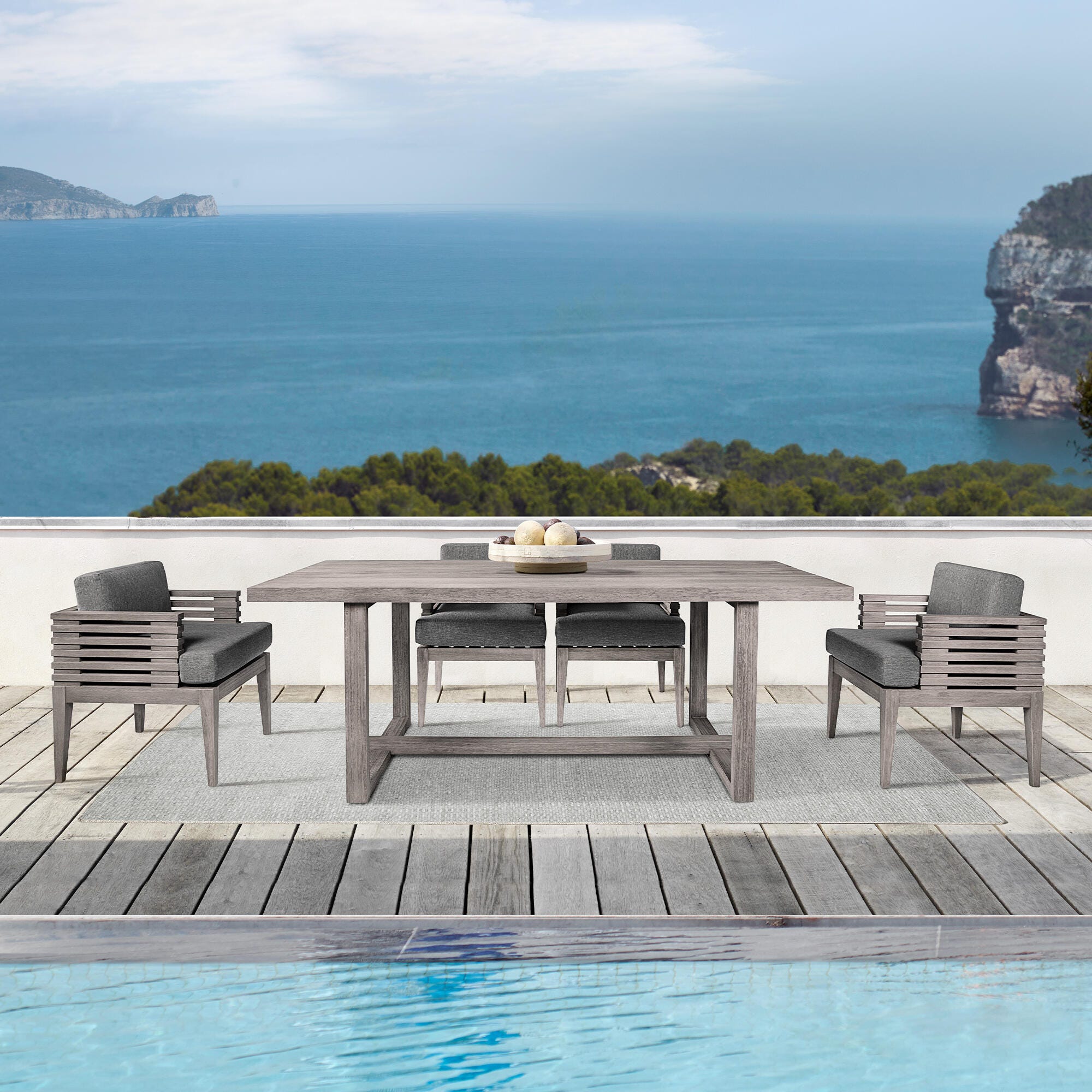 Armen Living Vivid Outdoor Dining Table and 4 Chairs, Gray, rollover