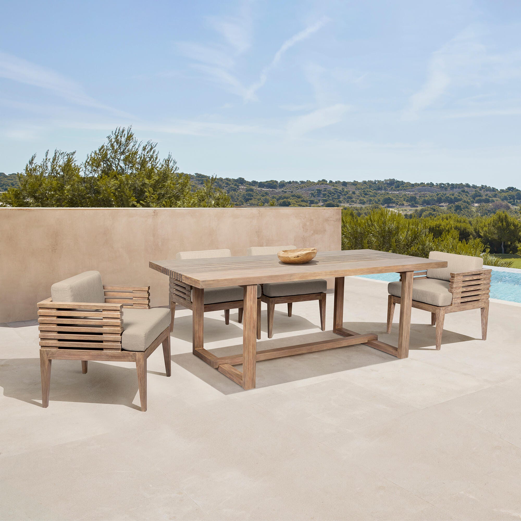 Armen Living Vivid Outdoor Dining Table and 4 Chairs, Taupe, rollover