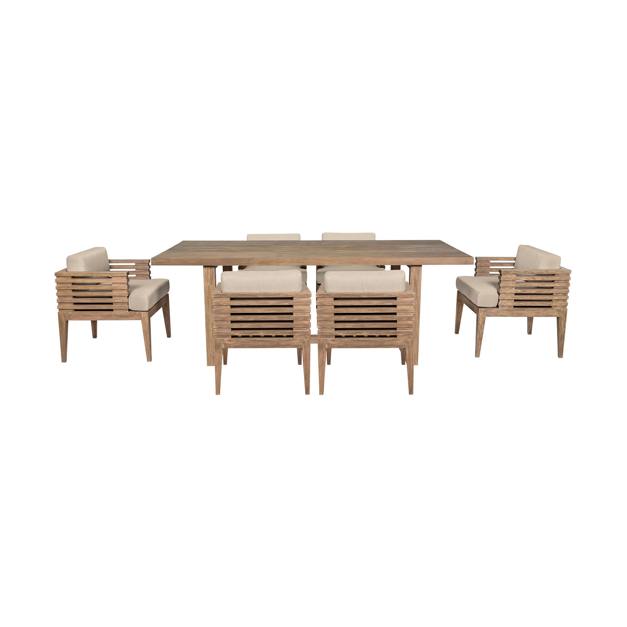 Armen Living Vivid Outdoor Dining Table and 6 Chairs, Taupe, large