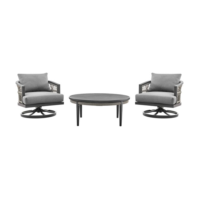 Armen Living Zella Outdoor Coffee Table with 2 Chairs