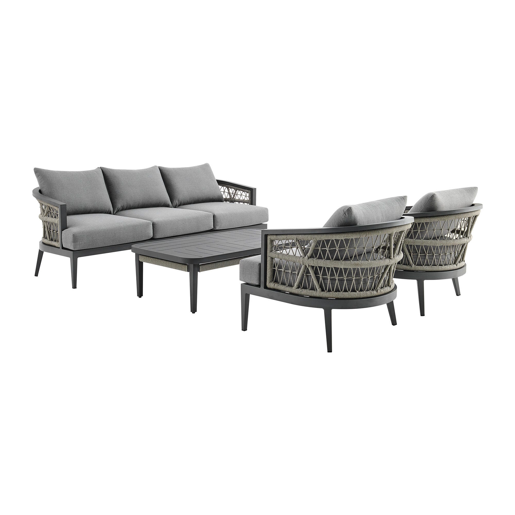 Armen Living Zella Outdoor Sofa and 2 Chairs with Coffee Table, , large