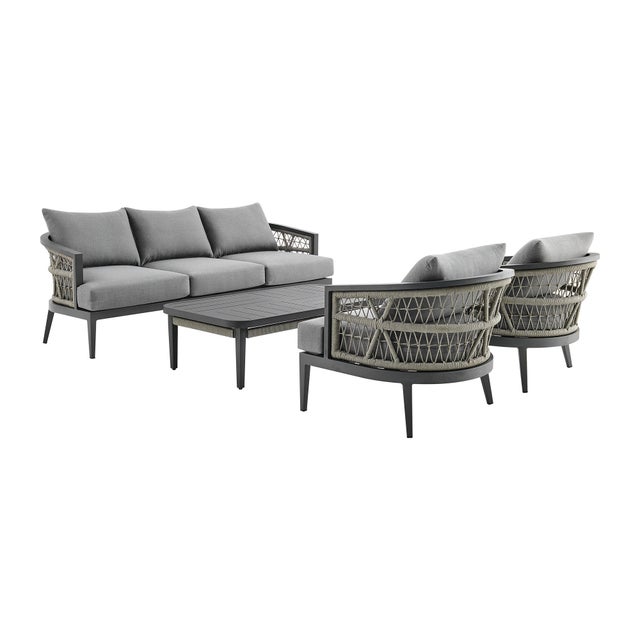 Armen Living Zella Outdoor Sofa and 2 Chairs with Coffee Table