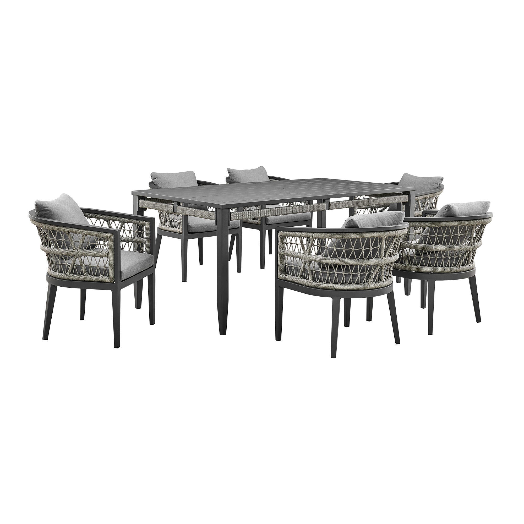 Armen Living Zella Outdoor Dining Table and 6 Chairs, , large