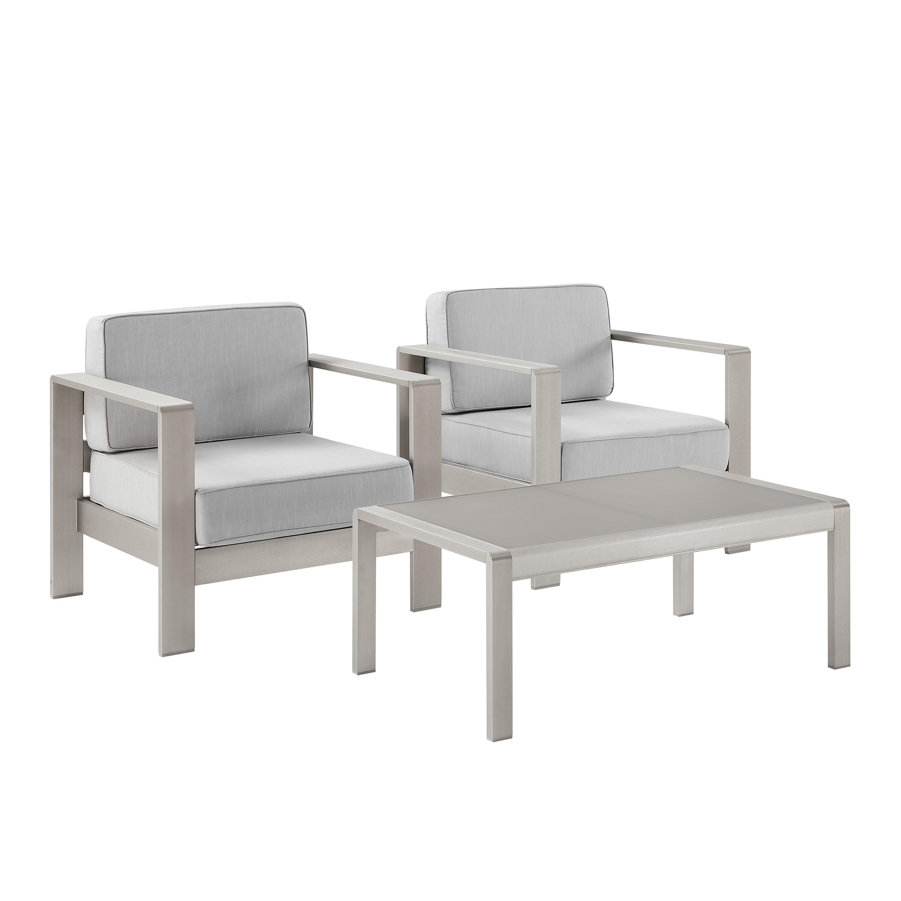 Linon Rosemary Outdoor Lounge Chair and Coffee Table, Gray, large