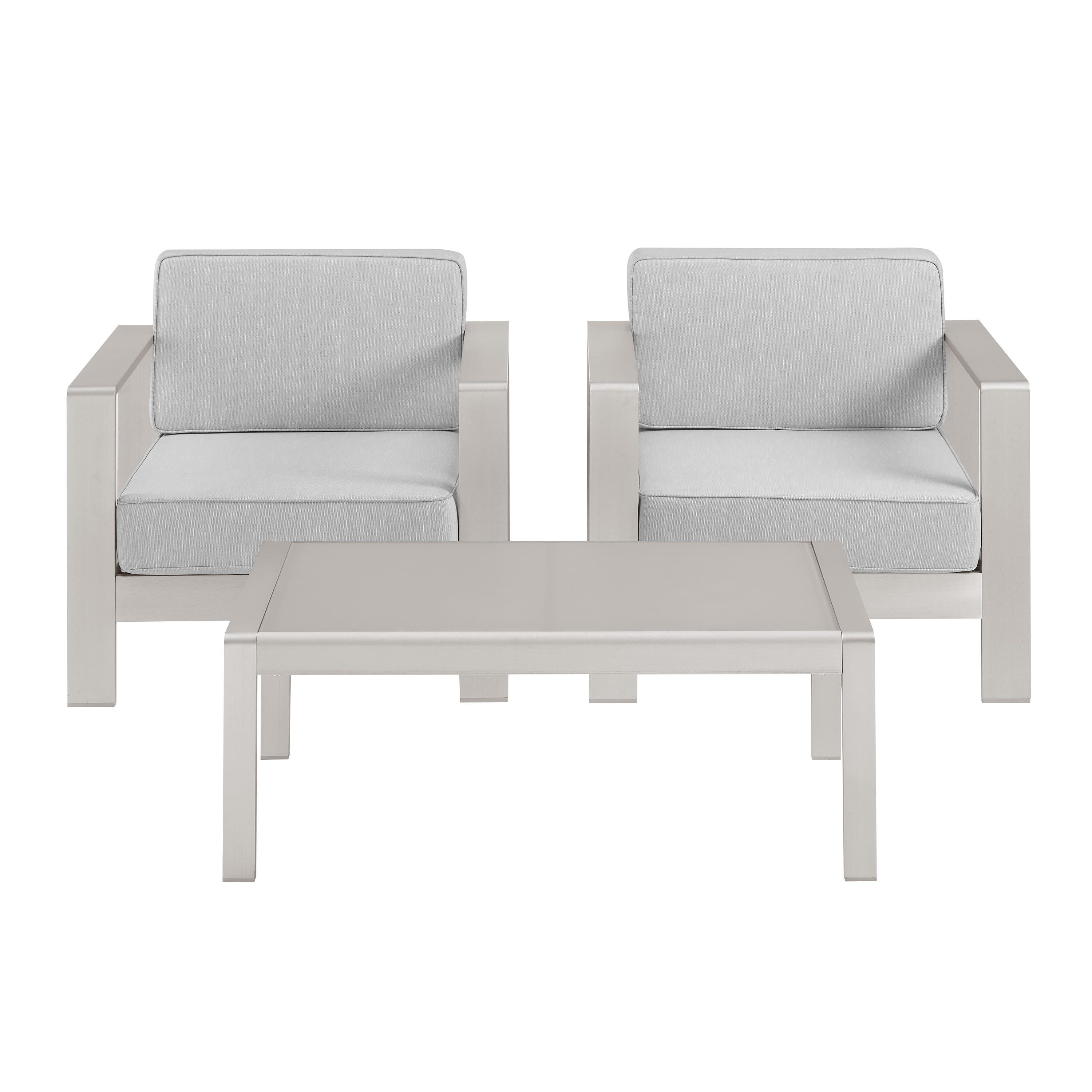 Linon Rosemary Outdoor Lounge Chair and Coffee Table, Gray, large