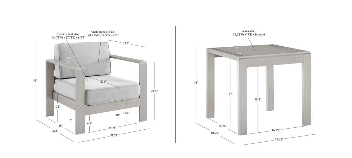 Linon Rosemary Outdoor Lounge Chair and Coffee Table, Gray, large