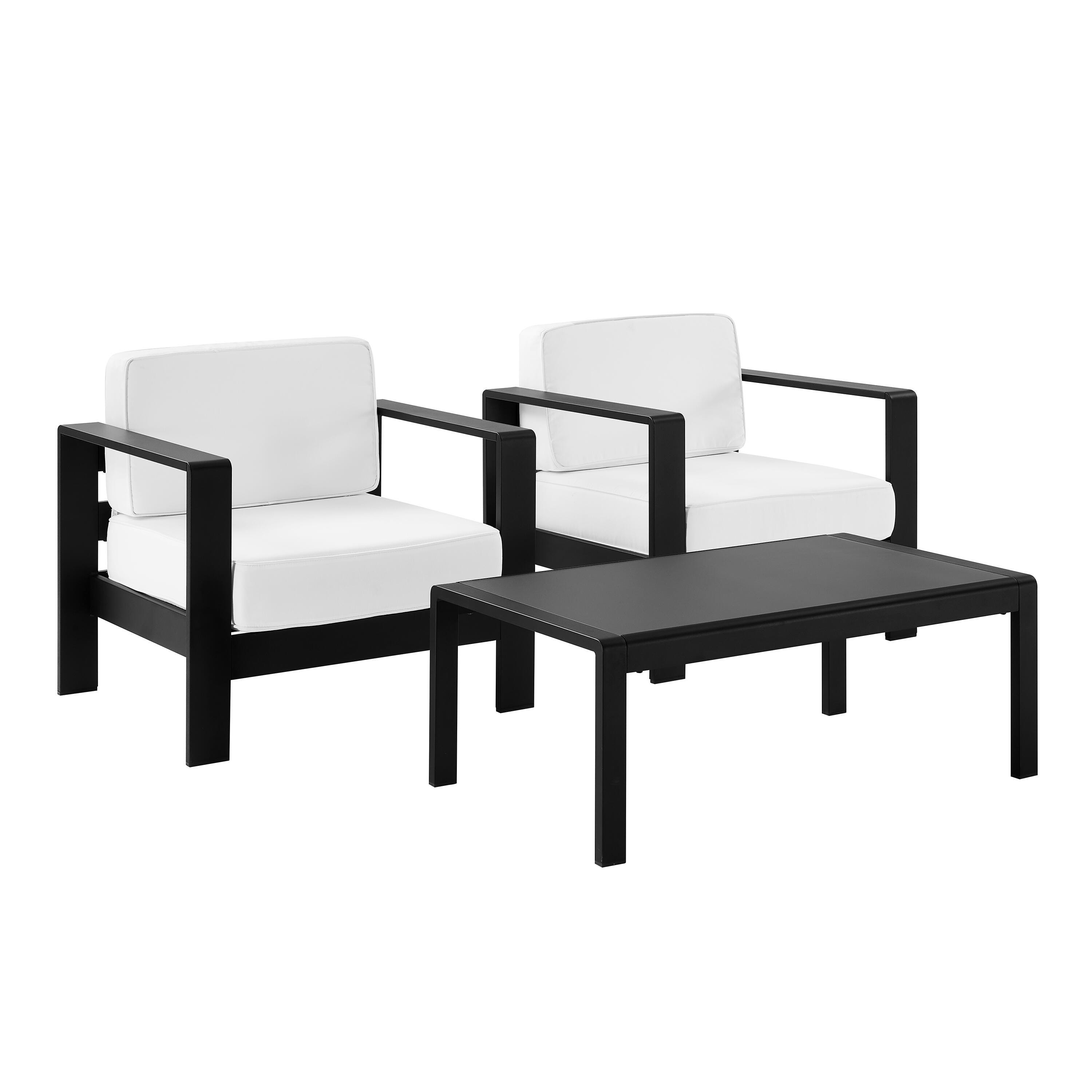 Linon Rosemary Outdoor Lounge Chair and Coffee Table, Black, large