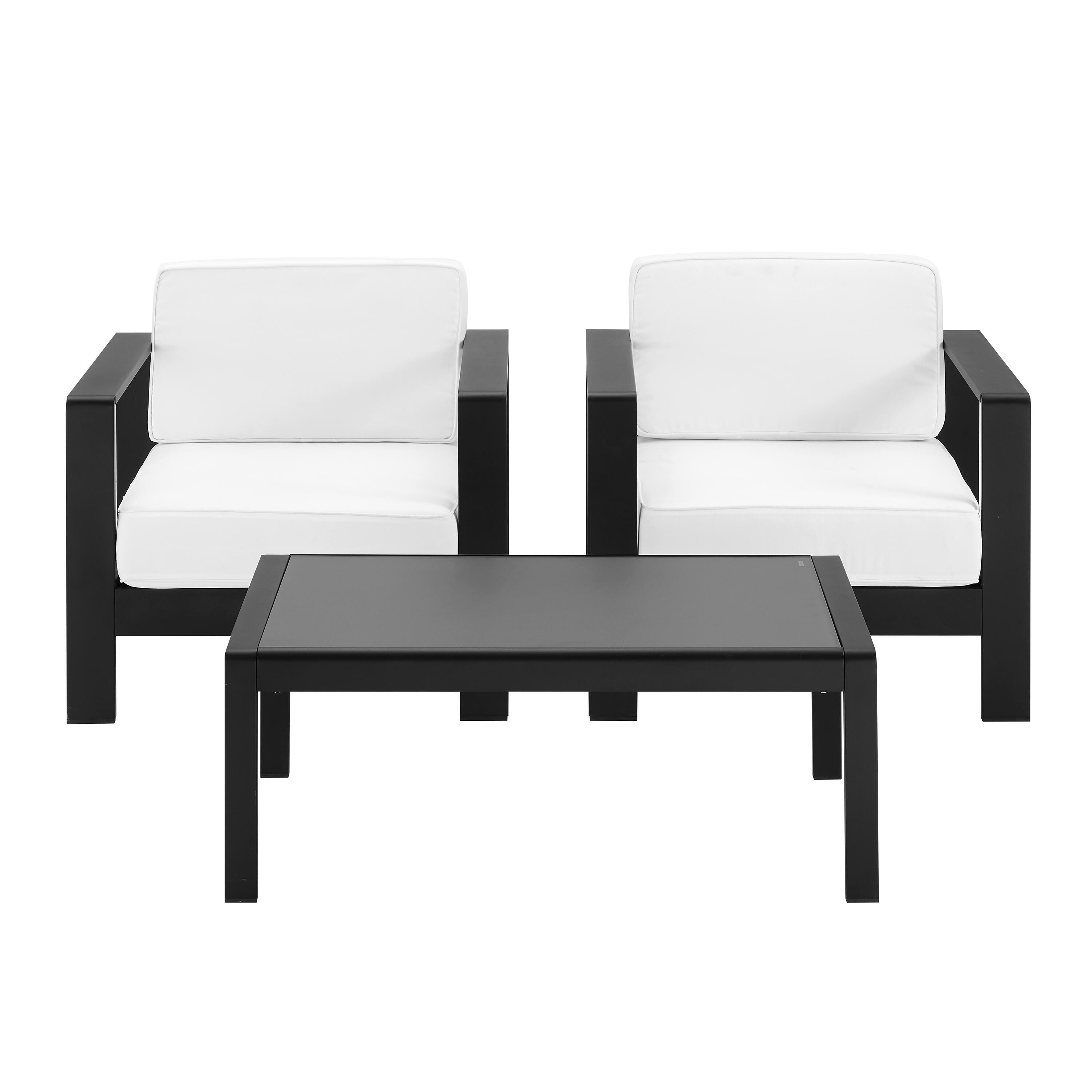 Linon Rosemary Outdoor Lounge Chair and Coffee Table, Black, large