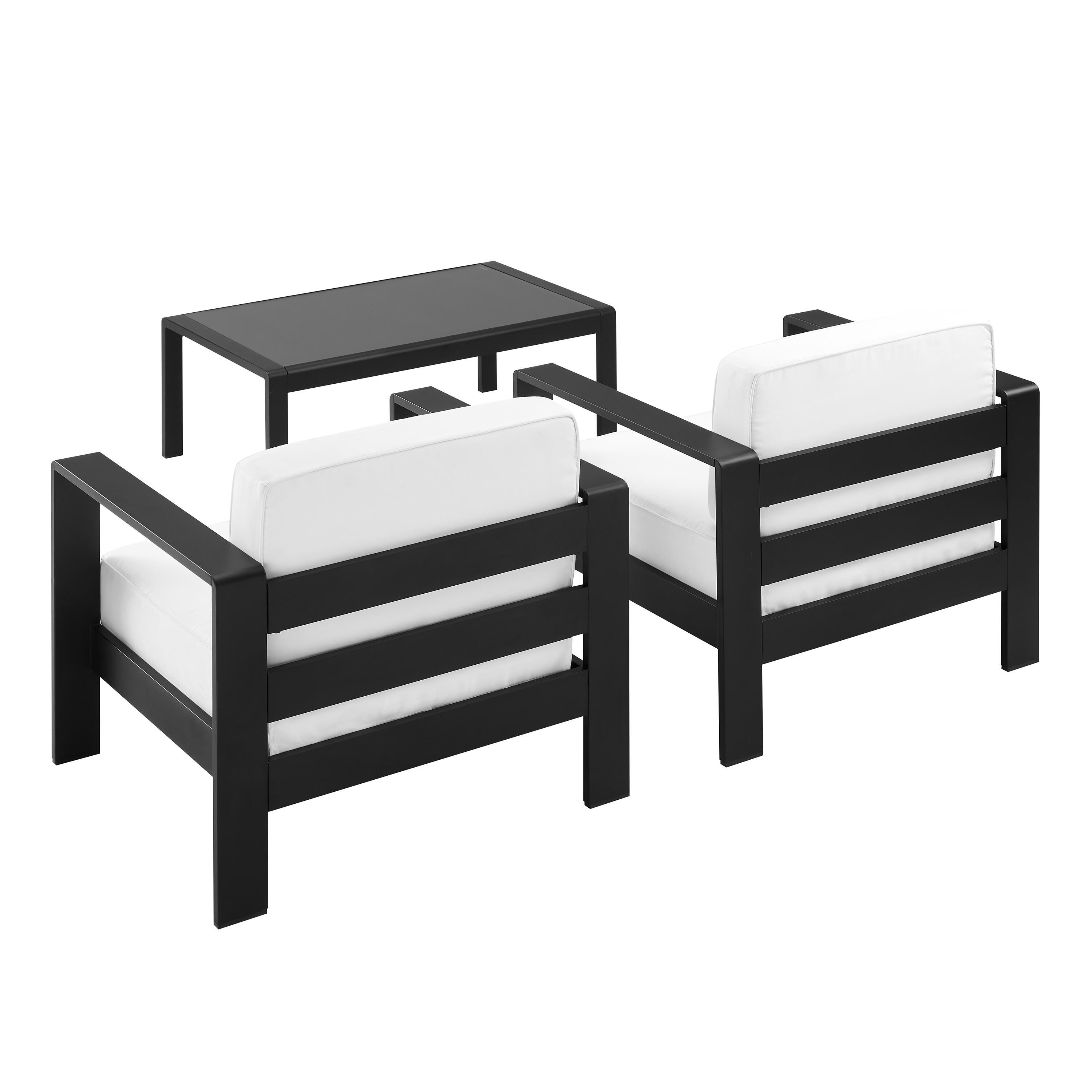 Linon Rosemary Outdoor Lounge Chair and Coffee Table, Black, large