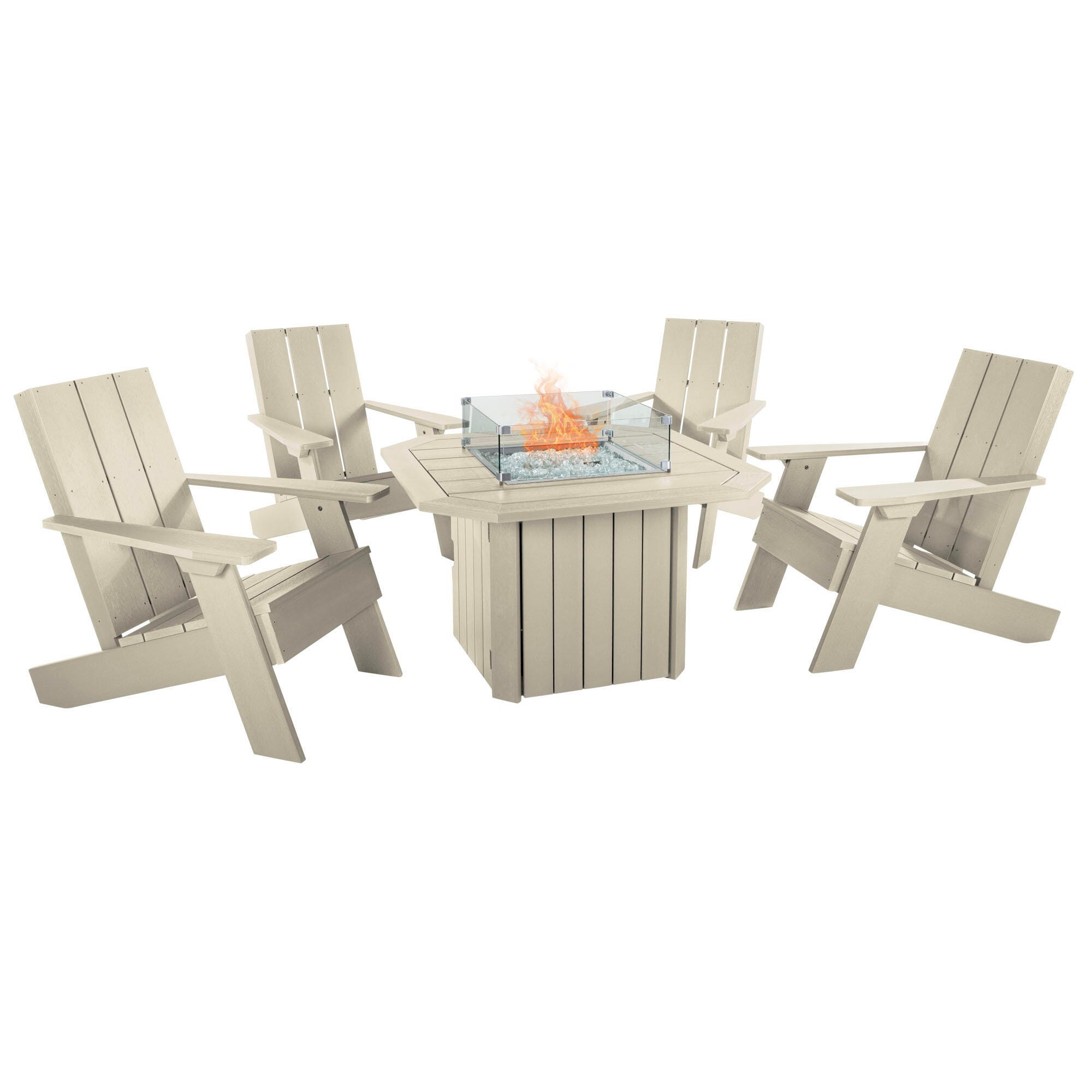 Highwood Italica Outdoor Conversation Set with Fire Pit Table, Whitewash, large