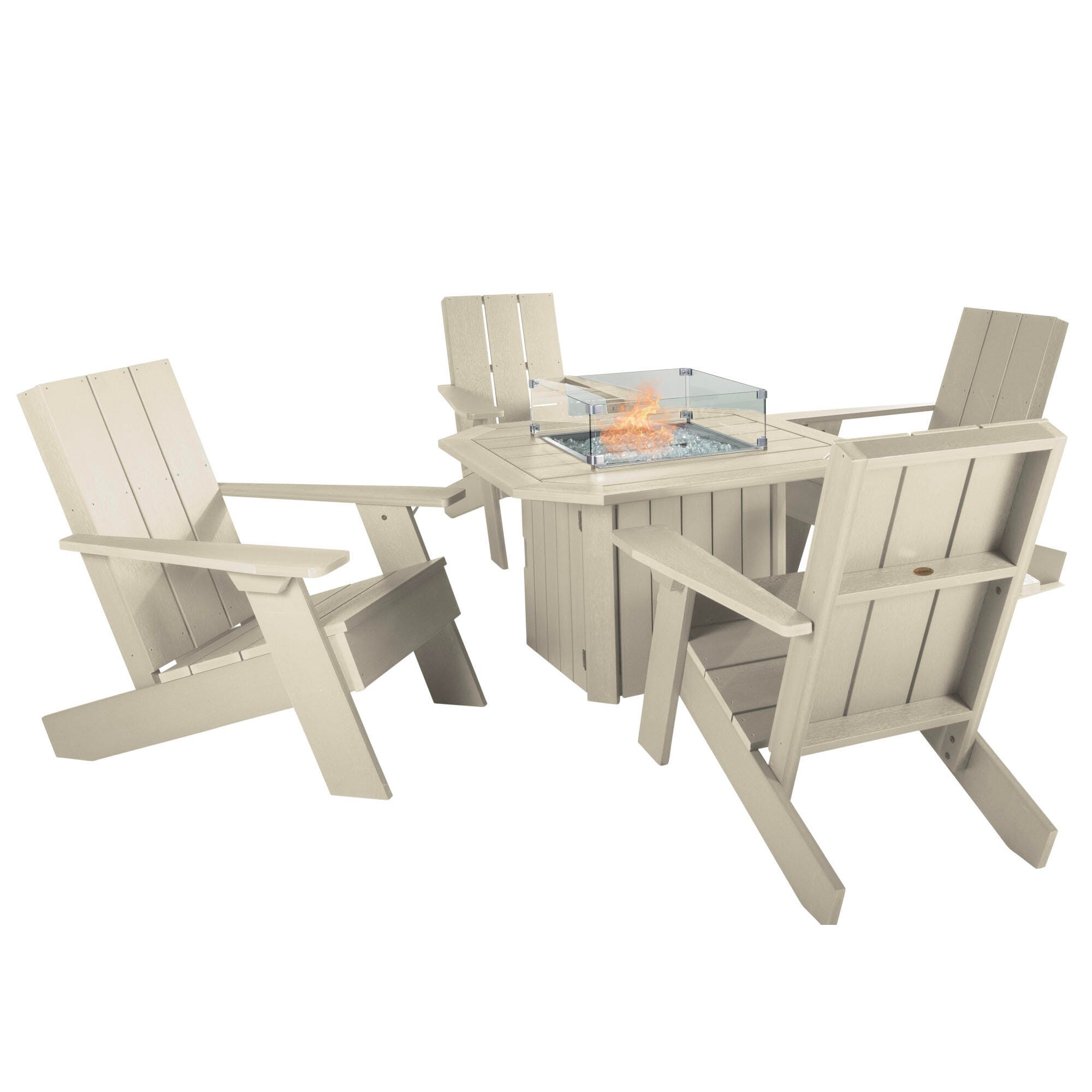 Highwood Italica Outdoor Conversation Set with Fire Pit Table, Whitewash, large