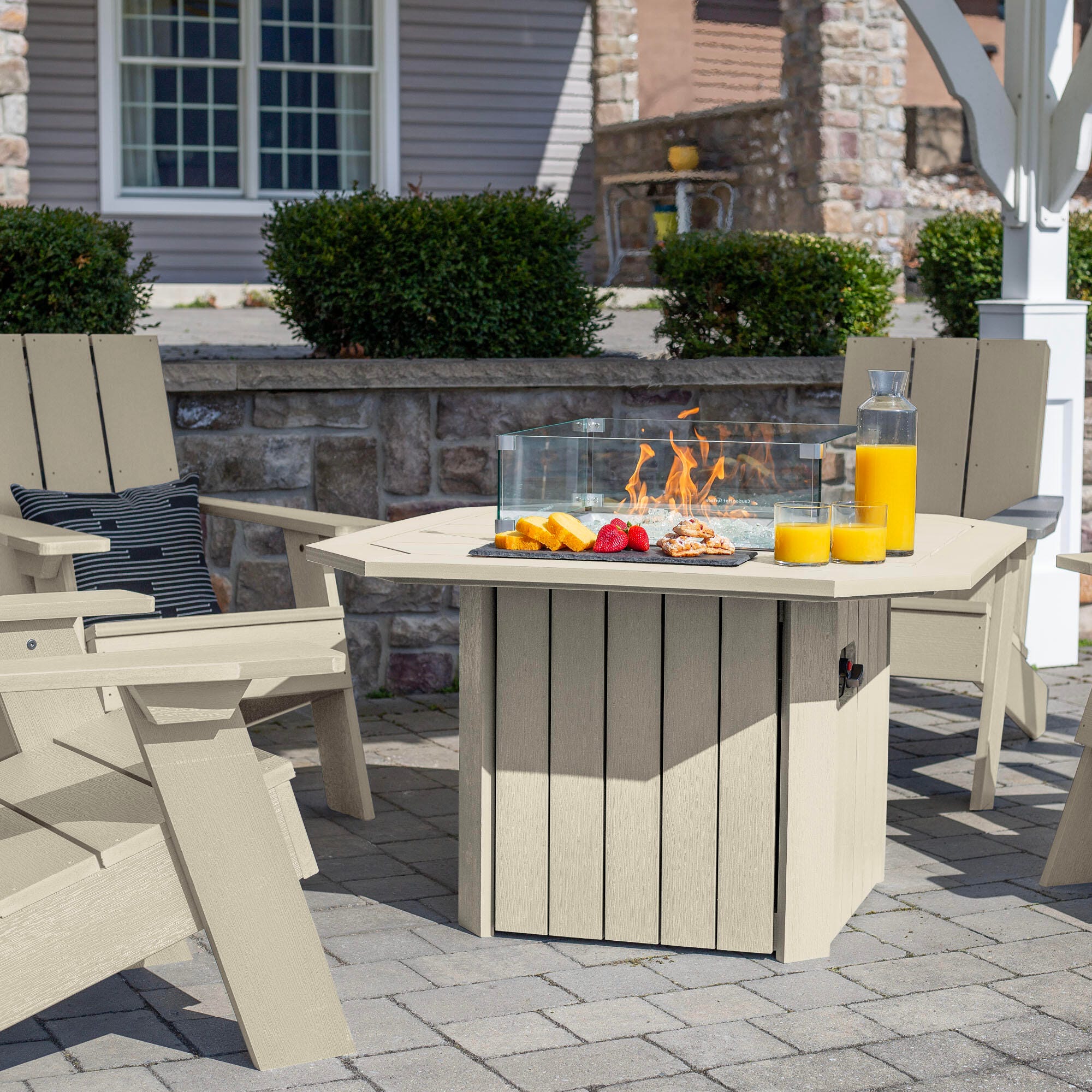Highwood Italica Outdoor Conversation Set with Fire Pit Table, Whitewash, large