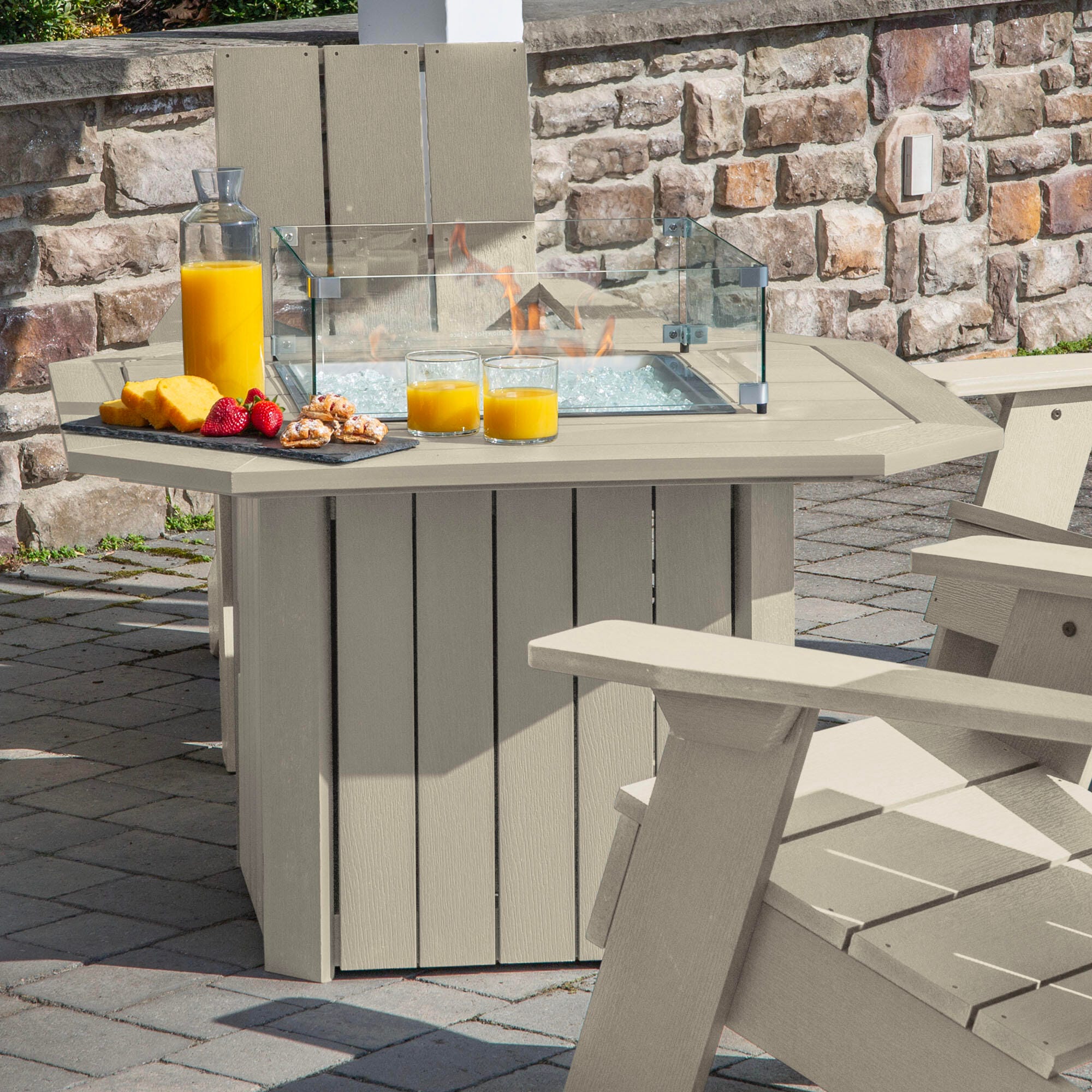 Highwood Italica Outdoor Conversation Set with Fire Pit Table, Whitewash, large