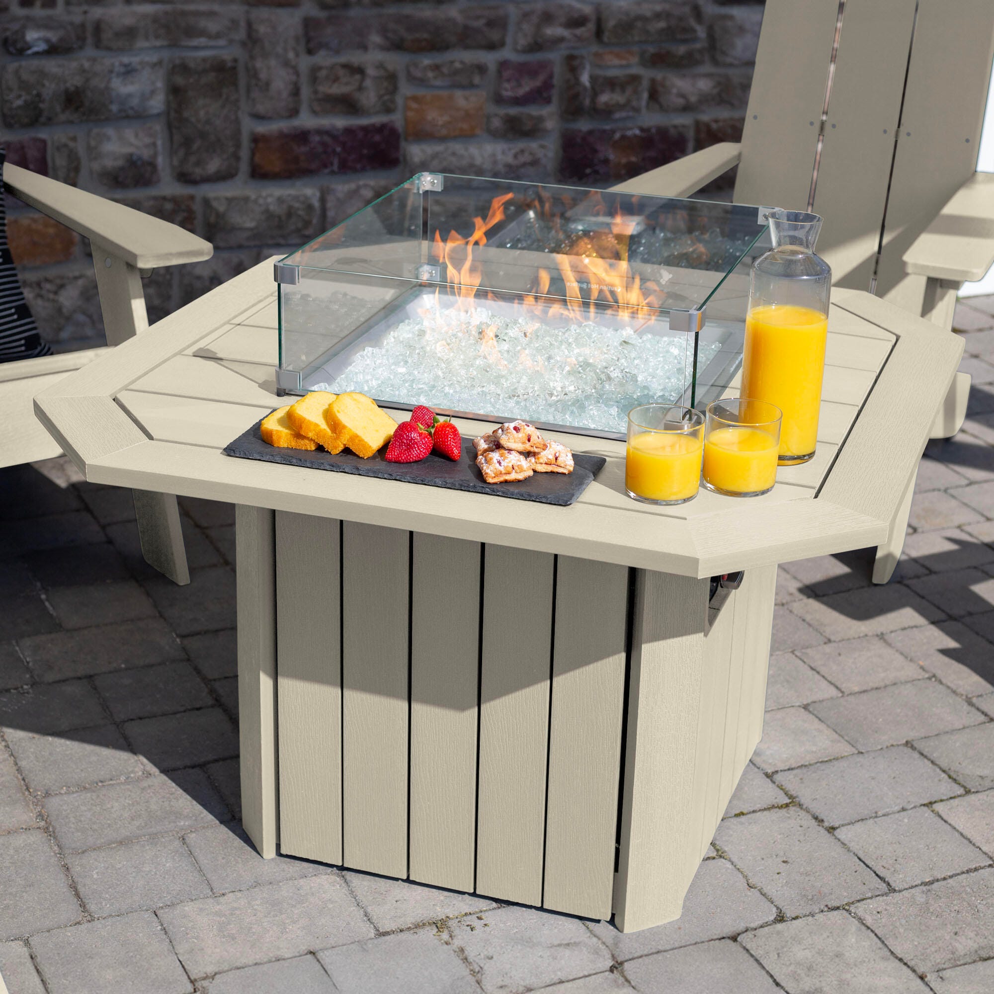 Highwood Italica Outdoor Conversation Set with Fire Pit Table, Whitewash, large