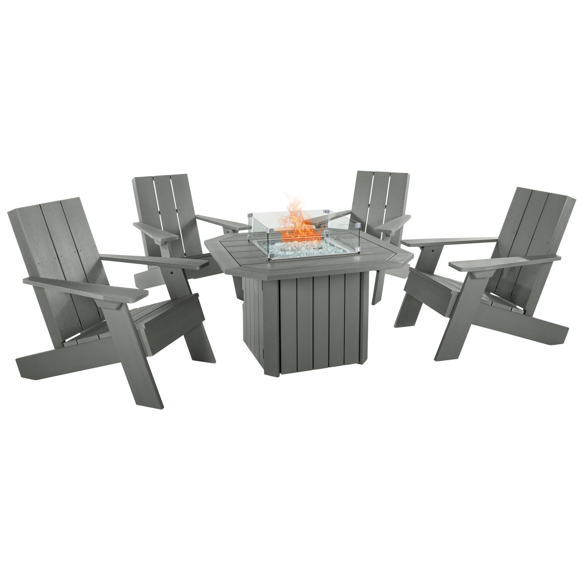 Highwood Italica Outdoor Conversation Set with Fire Pit Table, Coastal Teak, large