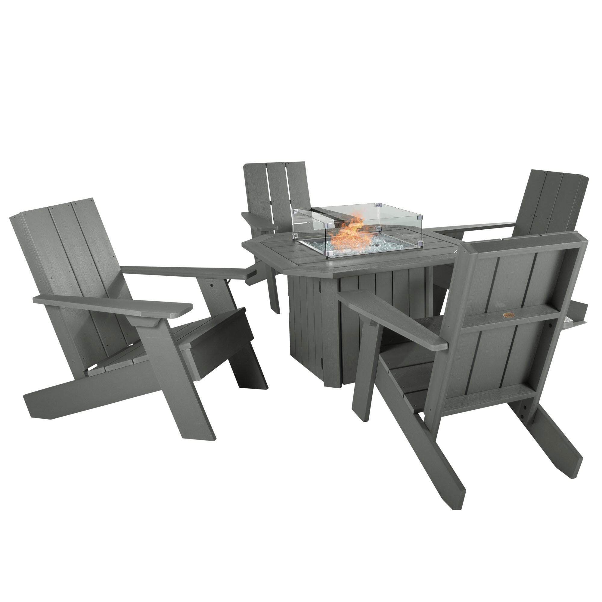 Highwood Italica Outdoor Conversation Set with Fire Pit Table, Coastal Teak, large