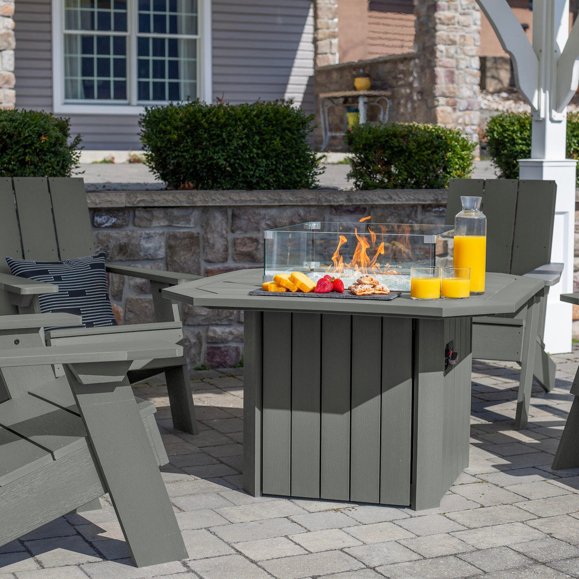 Highwood Italica Outdoor Conversation Set with Fire Pit Table, Coastal Teak, large