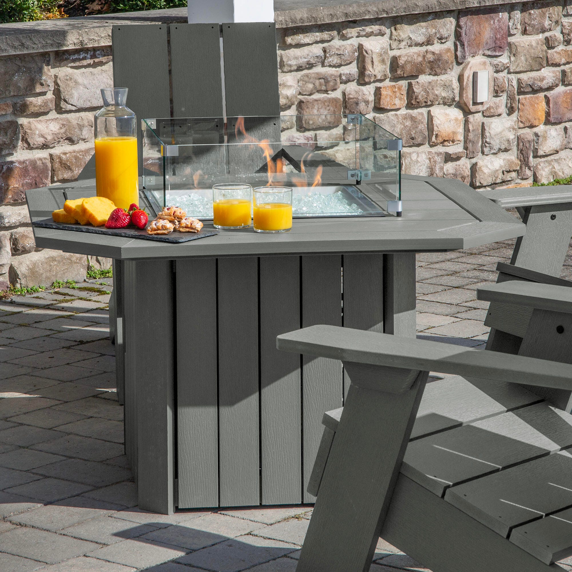Highwood Italica Outdoor Conversation Set with Fire Pit Table, Coastal Teak, large