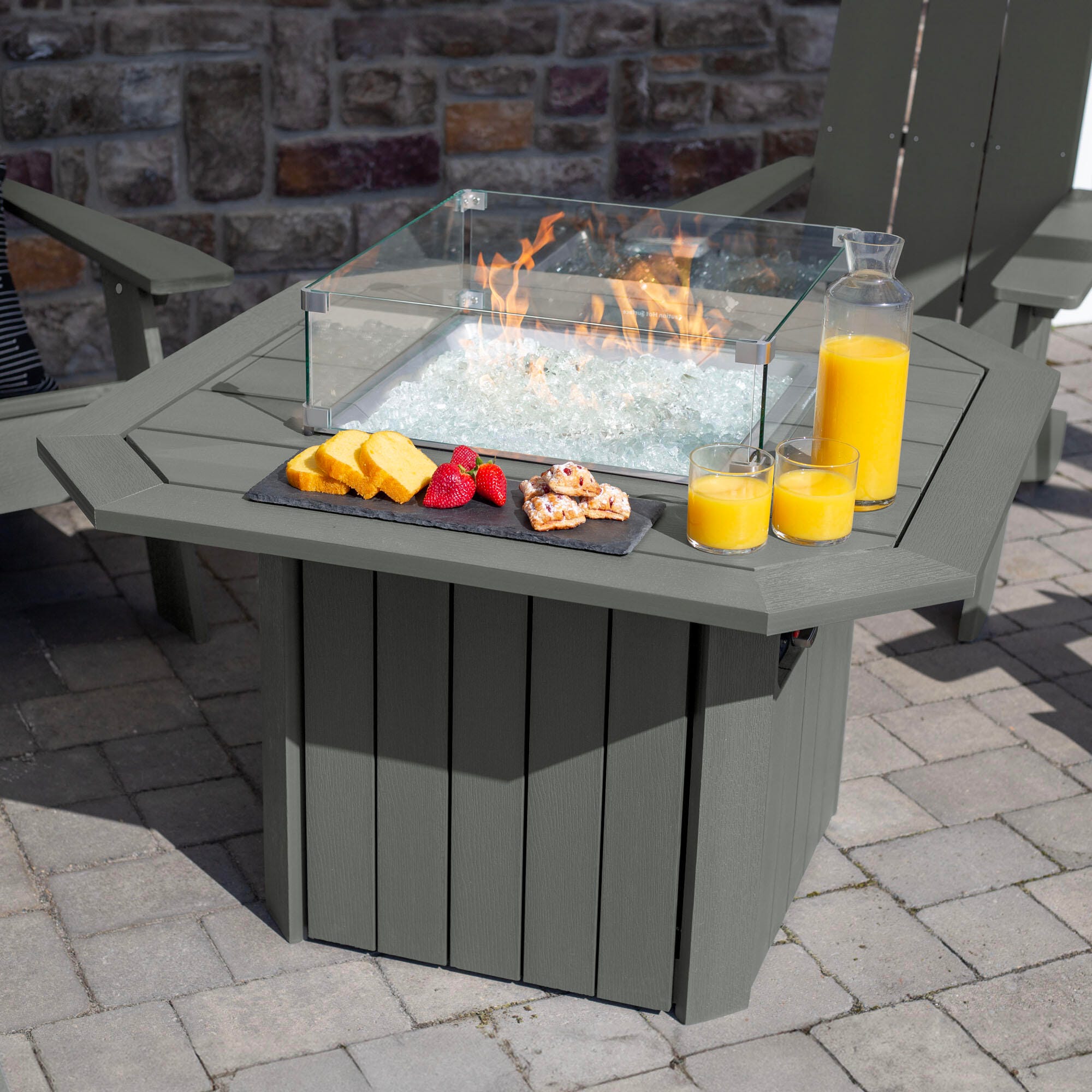 Highwood Italica Outdoor Conversation Set with Fire Pit Table, Coastal Teak, large