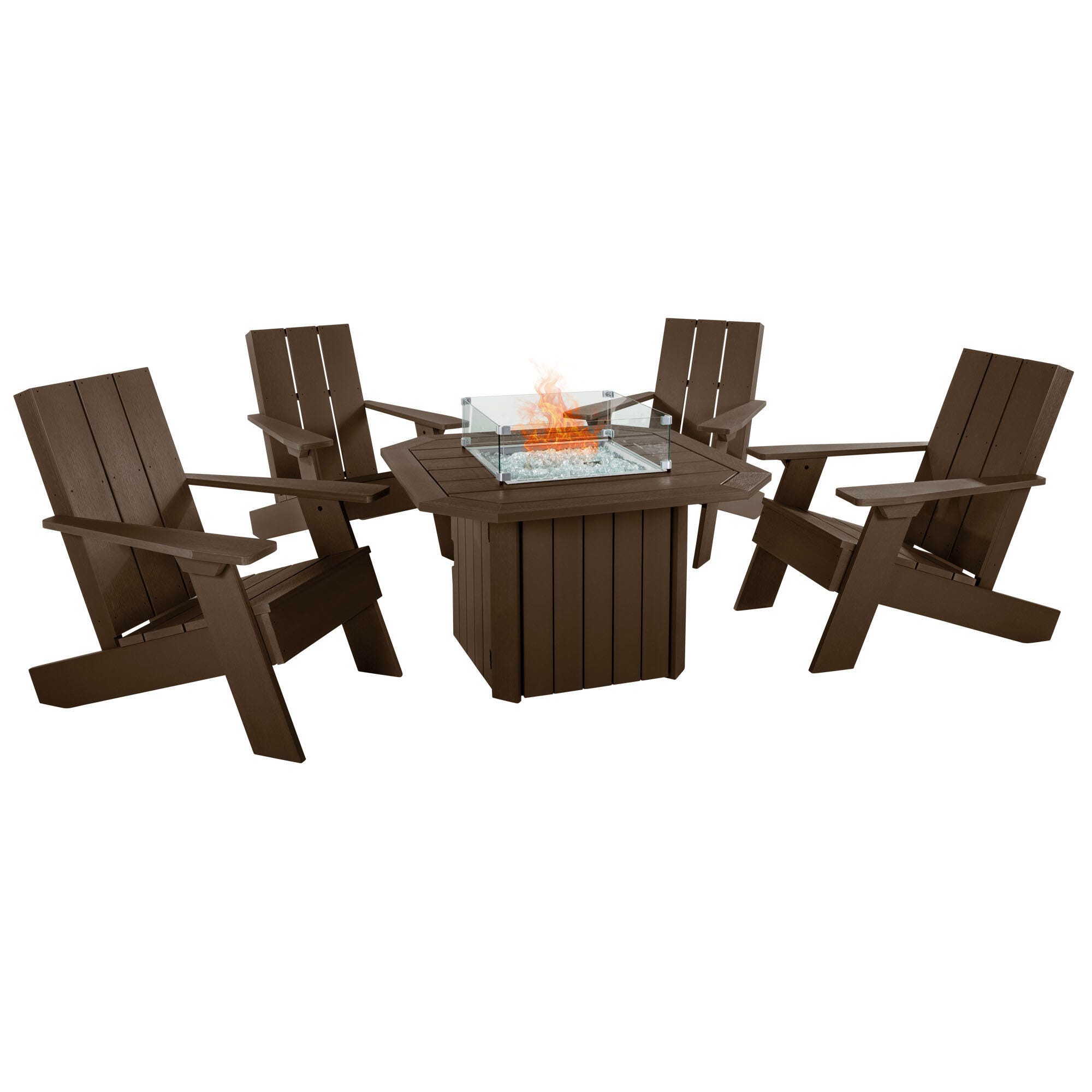 Highwood Italica Outdoor Conversation Set with Fire Pit Table, Weathered Acorn, large