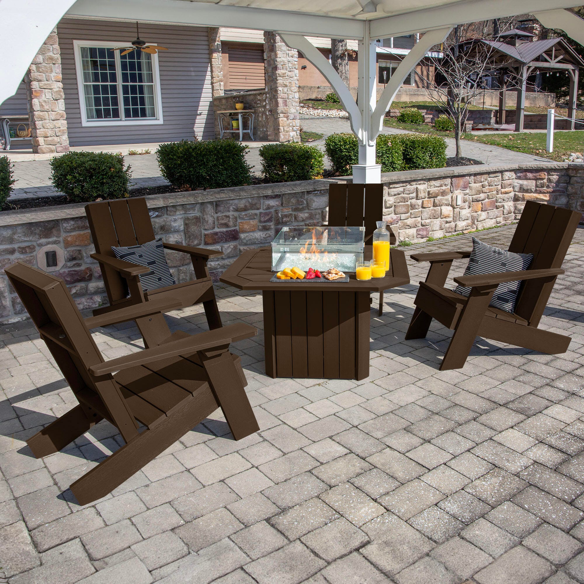 Highwood Italica Outdoor Conversation Set with Fire Pit Table, Weathered Acorn, large