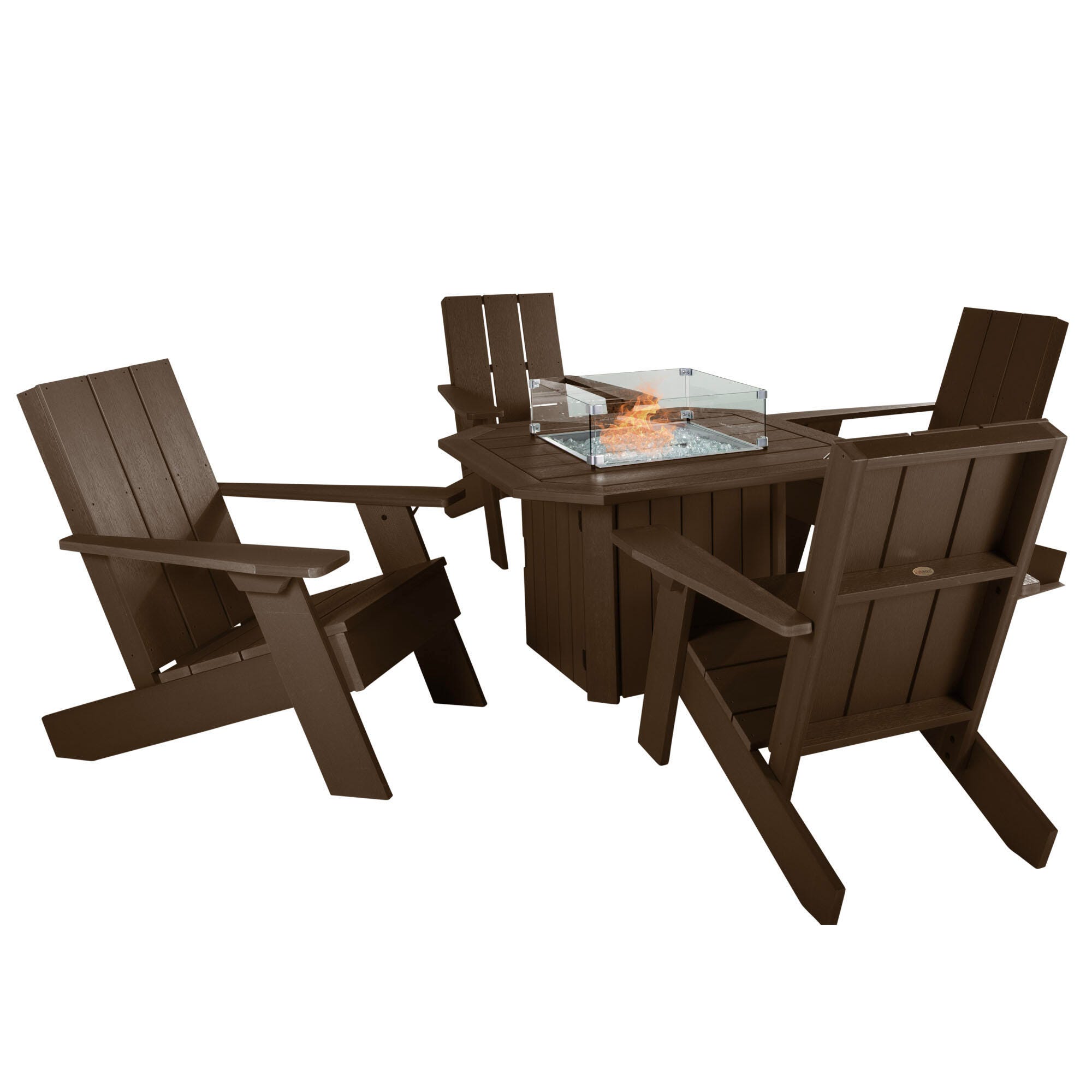 Highwood Italica Outdoor Conversation Set with Fire Pit Table, Weathered Acorn, large