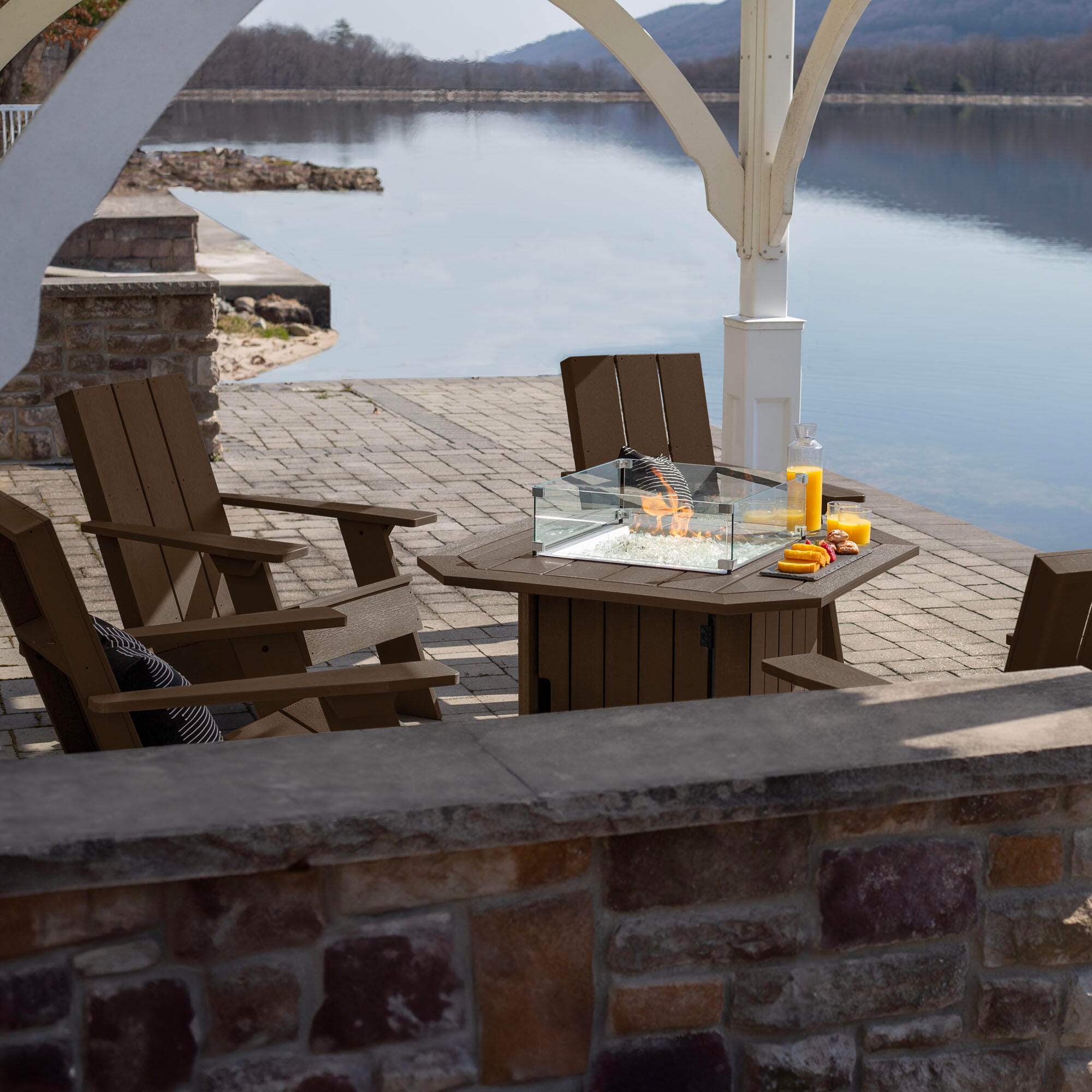 Highwood Italica Outdoor Conversation Set with Fire Pit Table, Weathered Acorn, large