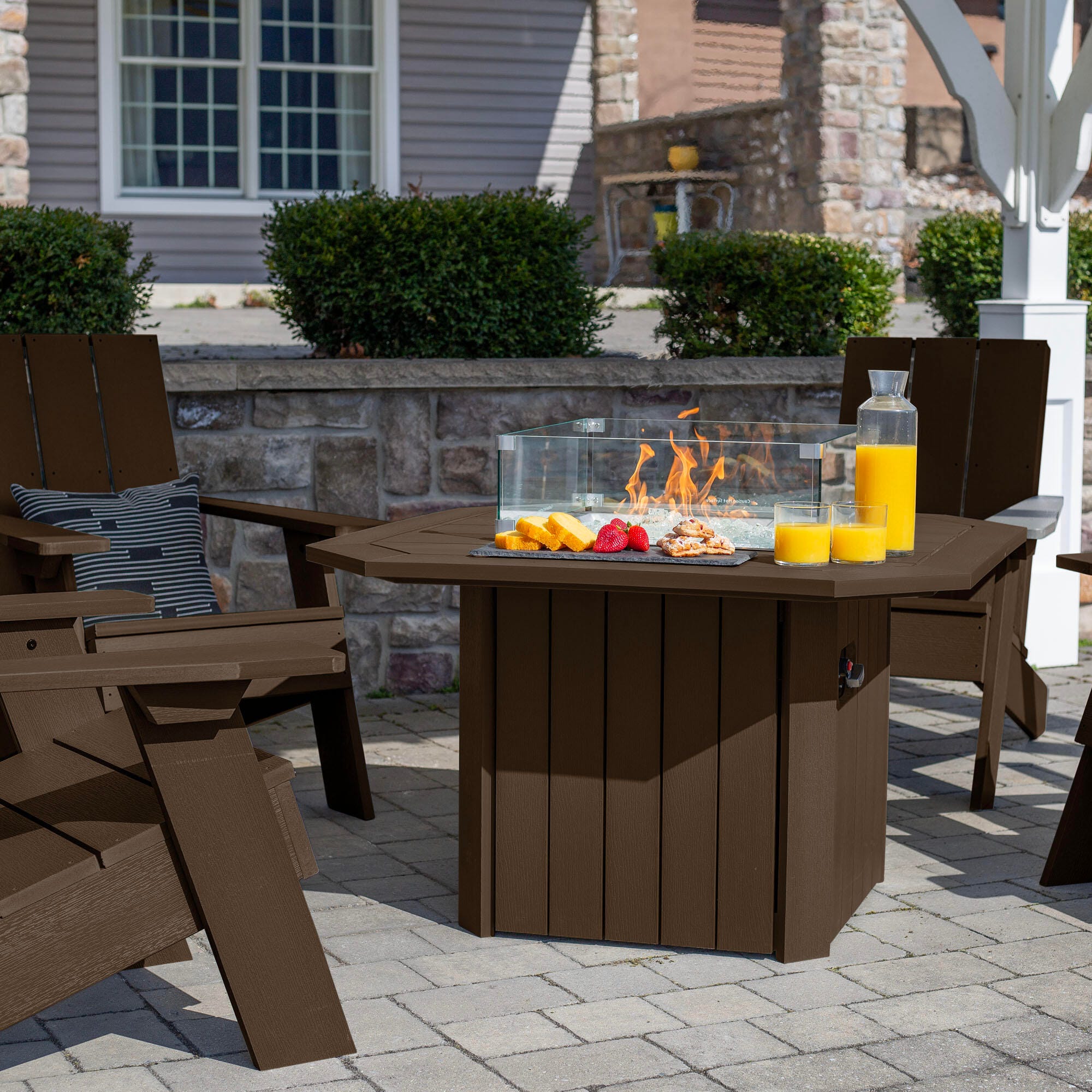 Highwood Italica Outdoor Conversation Set with Fire Pit Table, Weathered Acorn, large