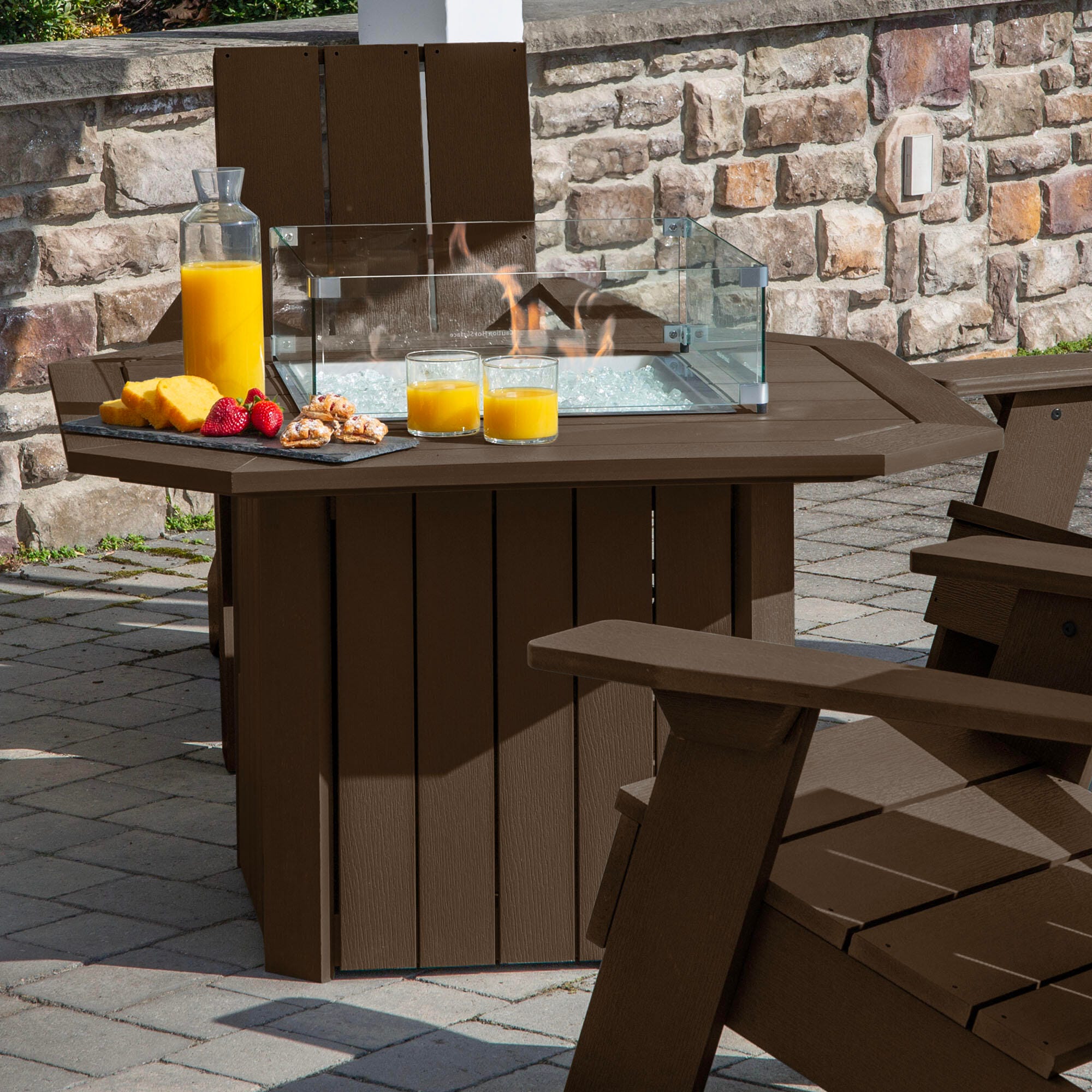 Highwood Italica Outdoor Conversation Set with Fire Pit Table, Weathered Acorn, large