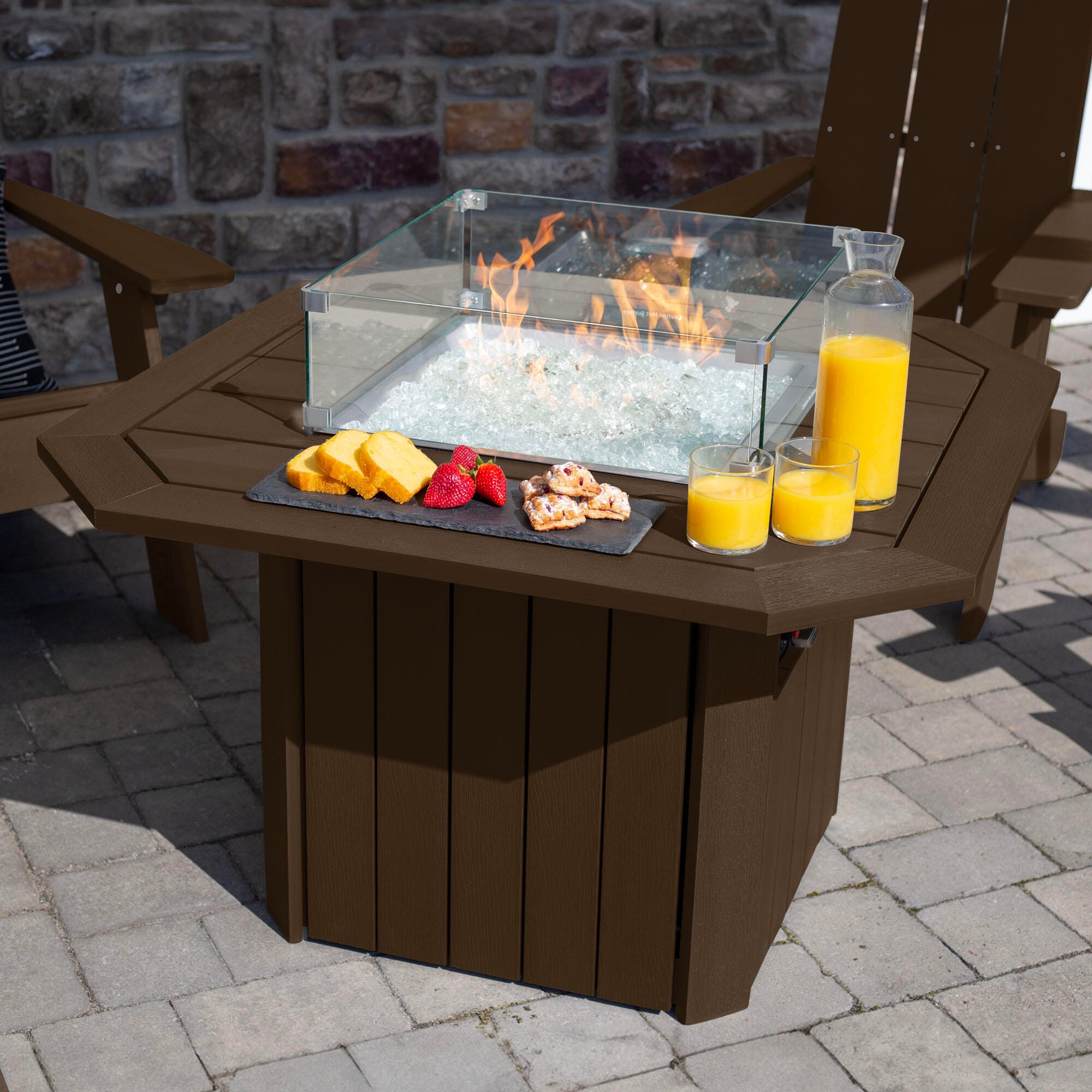 Highwood Italica Outdoor Conversation Set with Fire Pit Table, Weathered Acorn, large