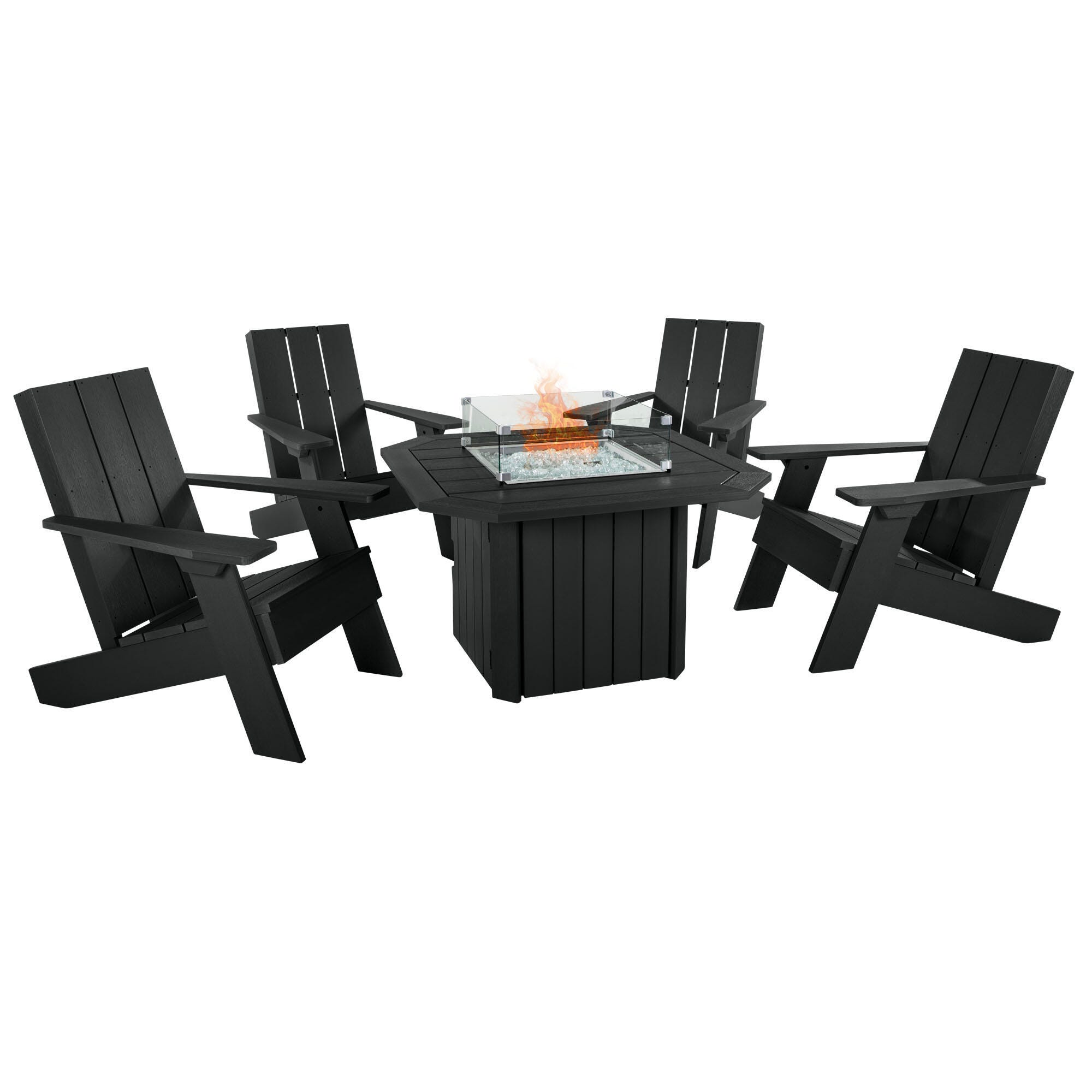 Highwood Italica Outdoor Conversation Set with Fire Pit Table, Black, large