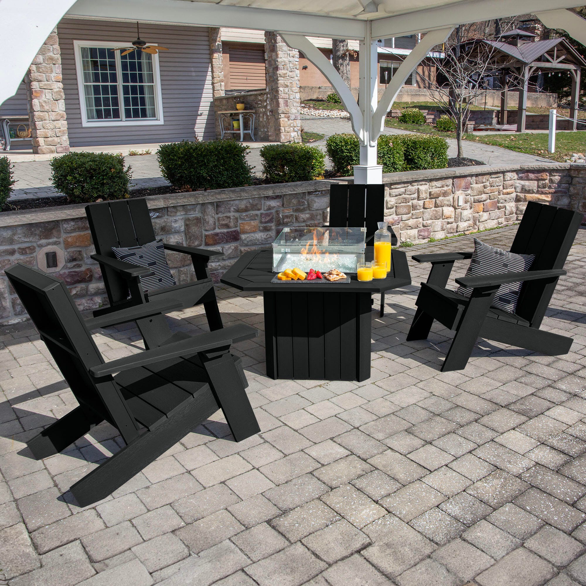 Highwood Italica Outdoor Conversation Set with Fire Pit Table, Black, large
