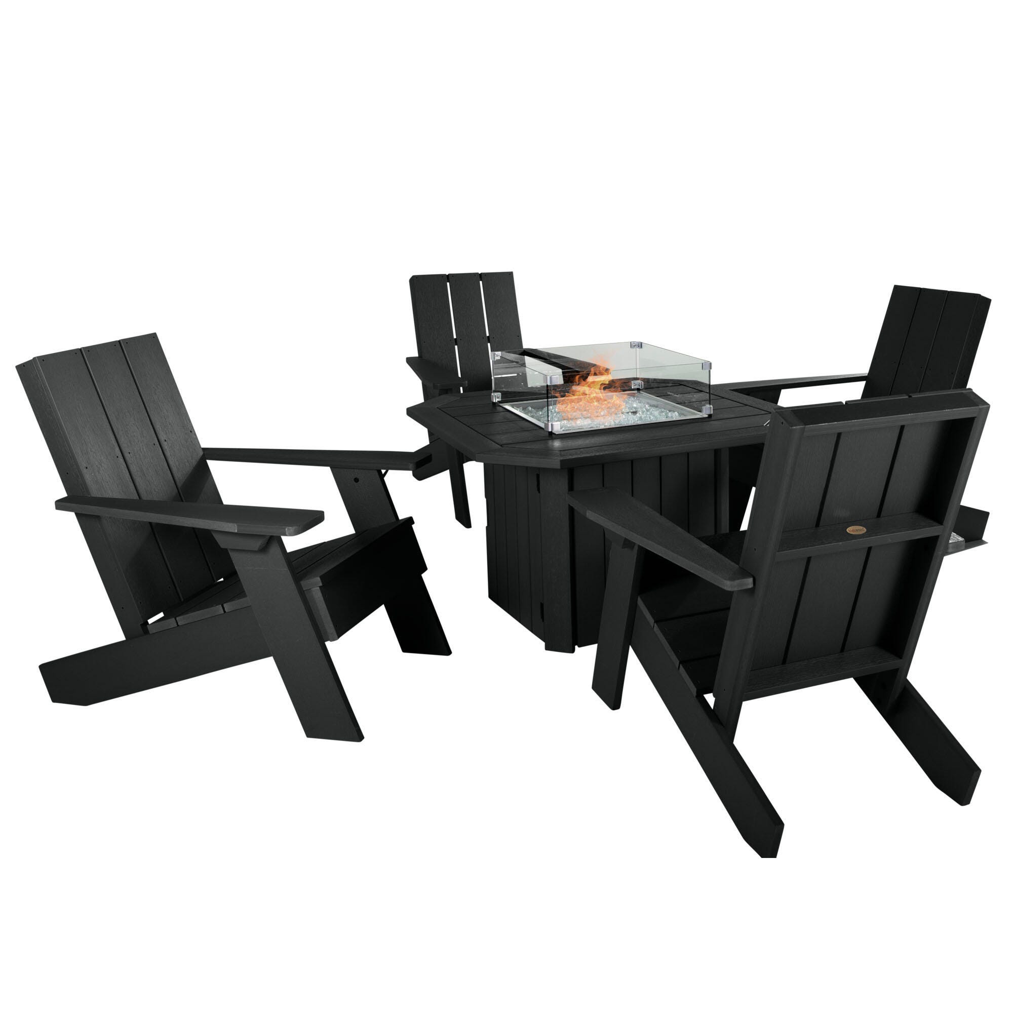 Highwood Italica Outdoor Conversation Set with Fire Pit Table, Black, large
