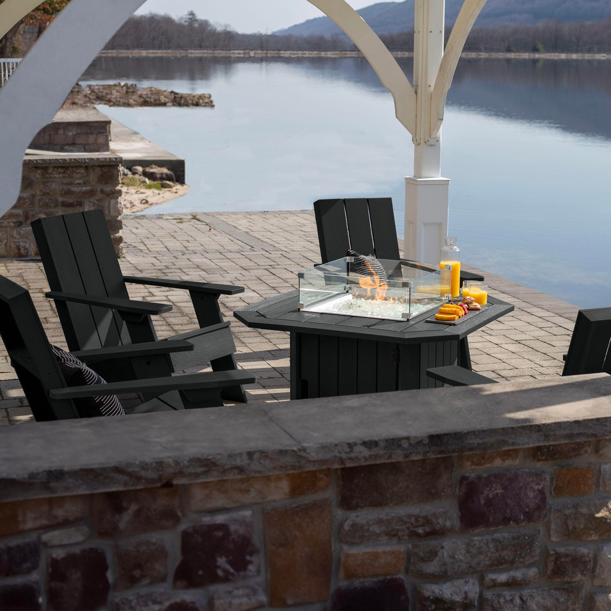Highwood Italica Outdoor Conversation Set with Fire Pit Table, Black, large