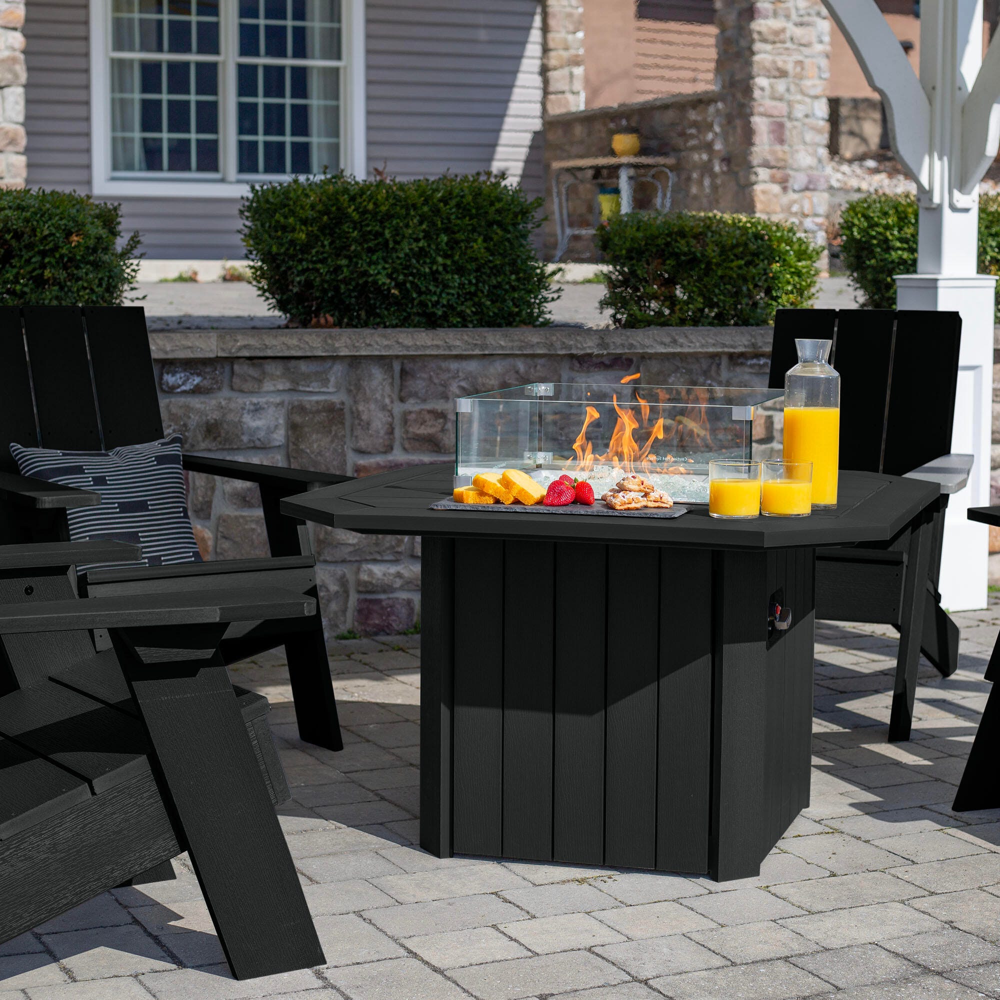 Highwood Italica Outdoor Conversation Set with Fire Pit Table, Black, large
