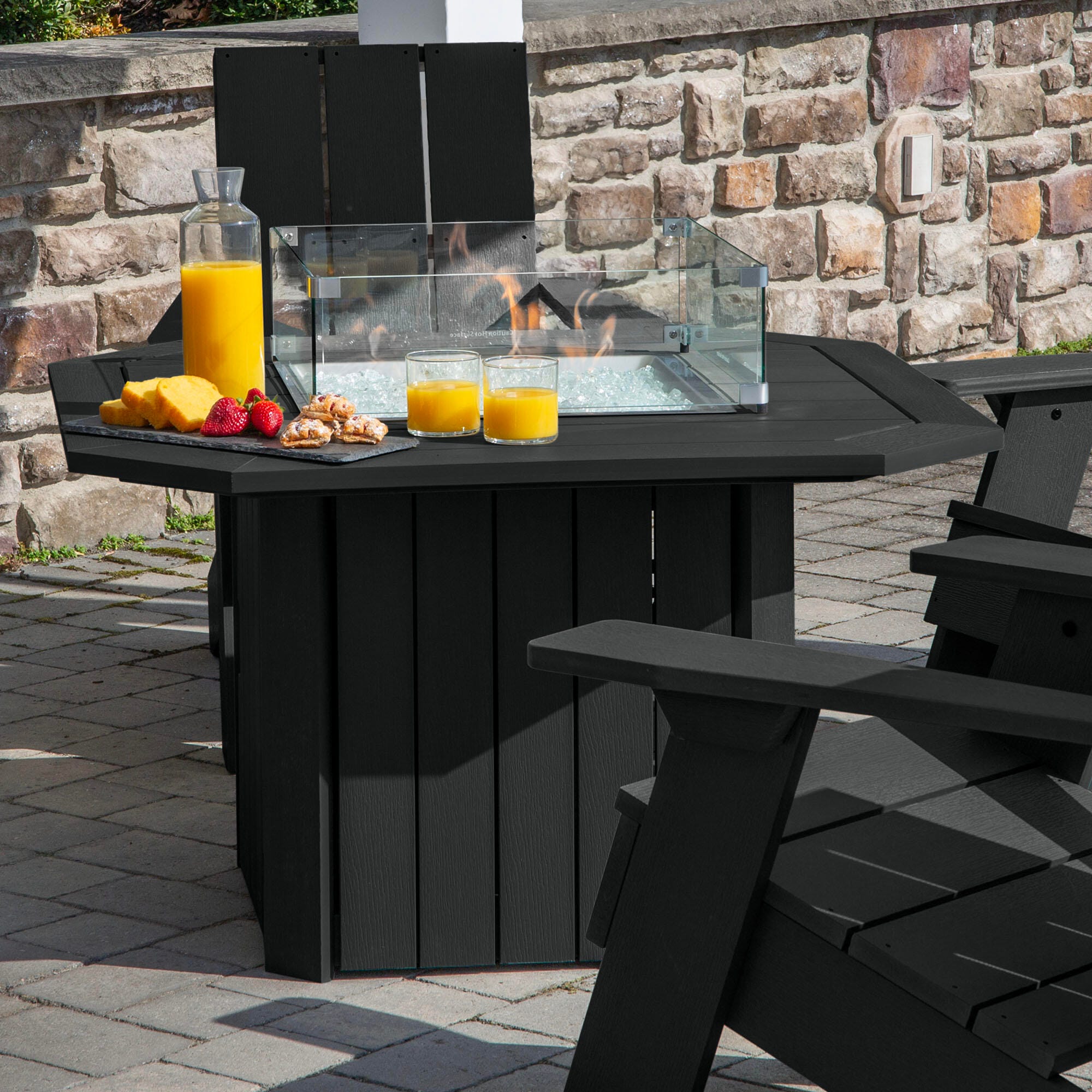 Highwood Italica Outdoor Conversation Set with Fire Pit Table, Black, large