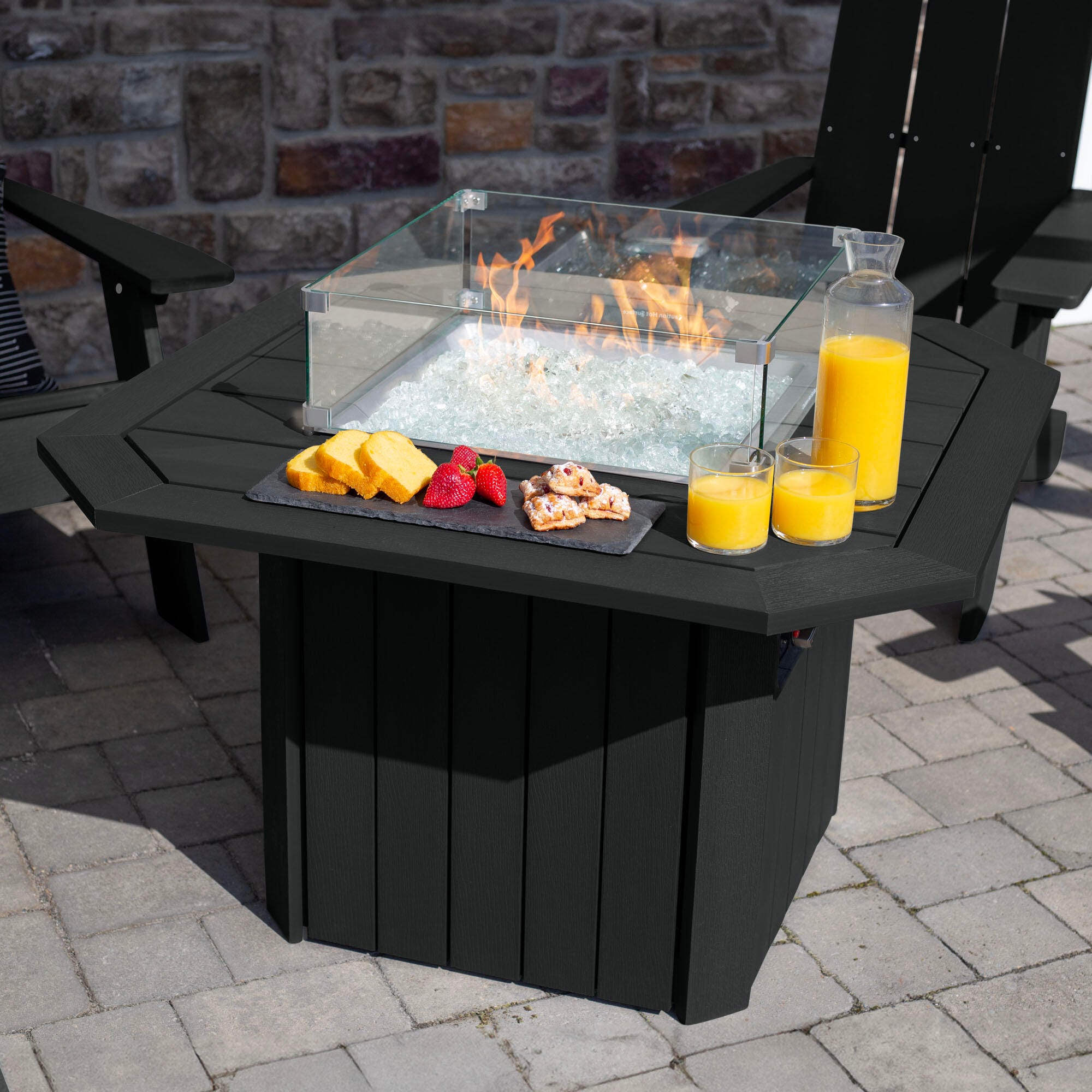 Highwood Italica Outdoor Conversation Set with Fire Pit Table, Black, large