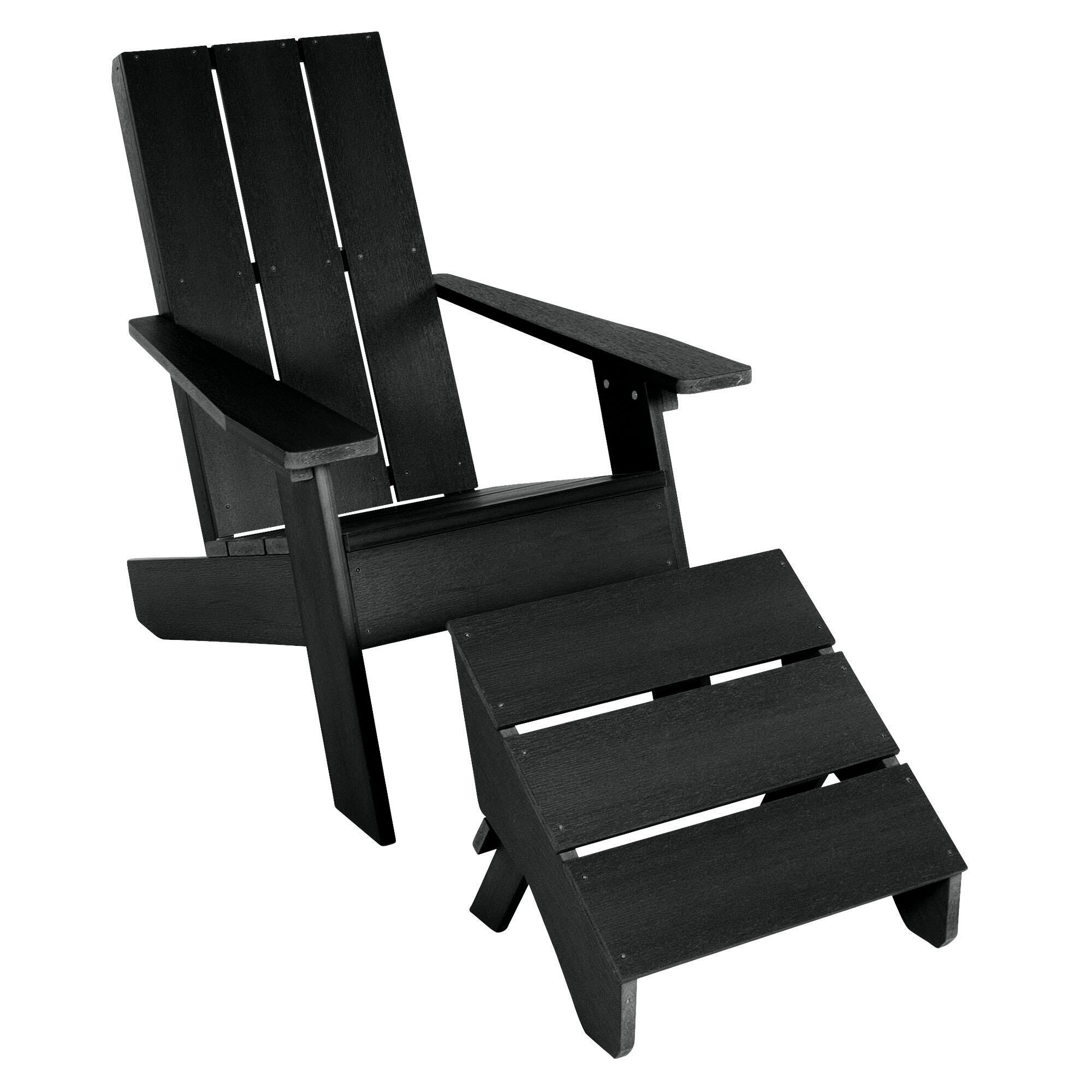 Highwood Italica Outdoor Adirondack Chair with Ottoman, Black, large