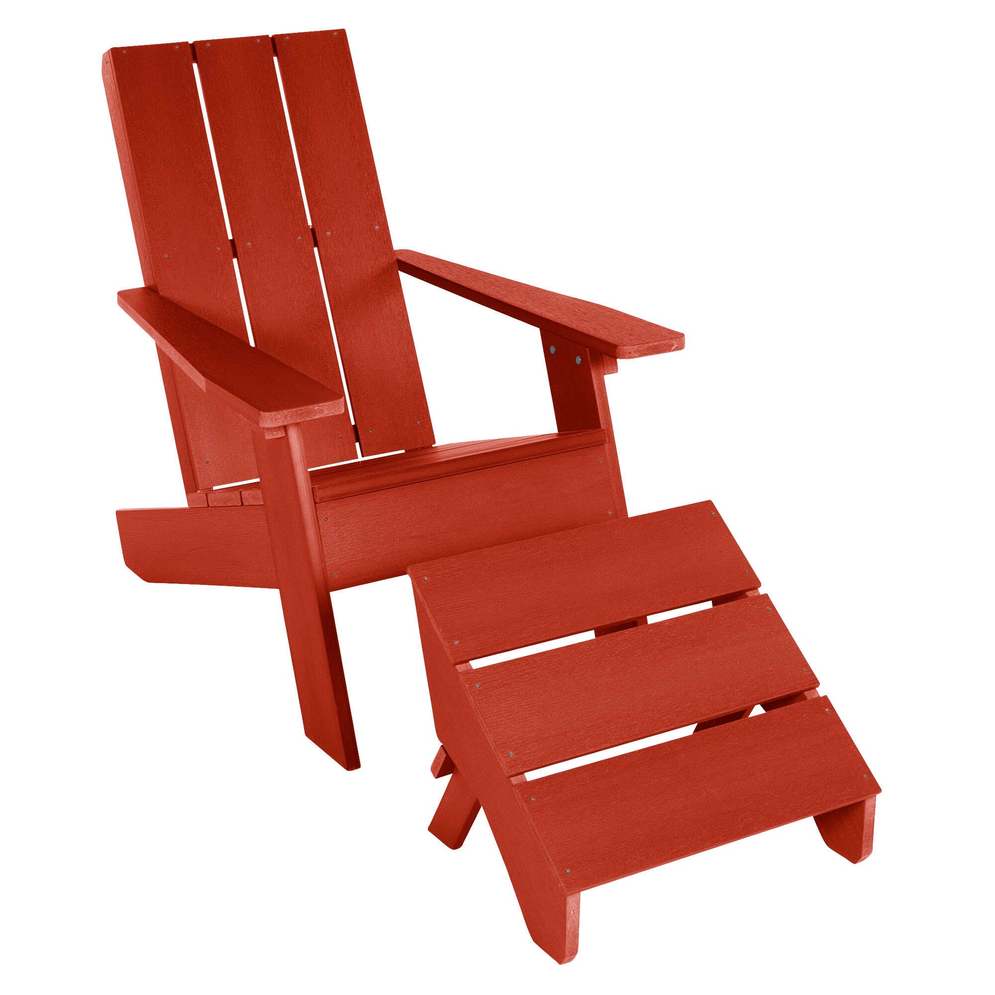 Highwood Italica Outdoor Adirondack Chair with Ottoman, Rustic Red, large