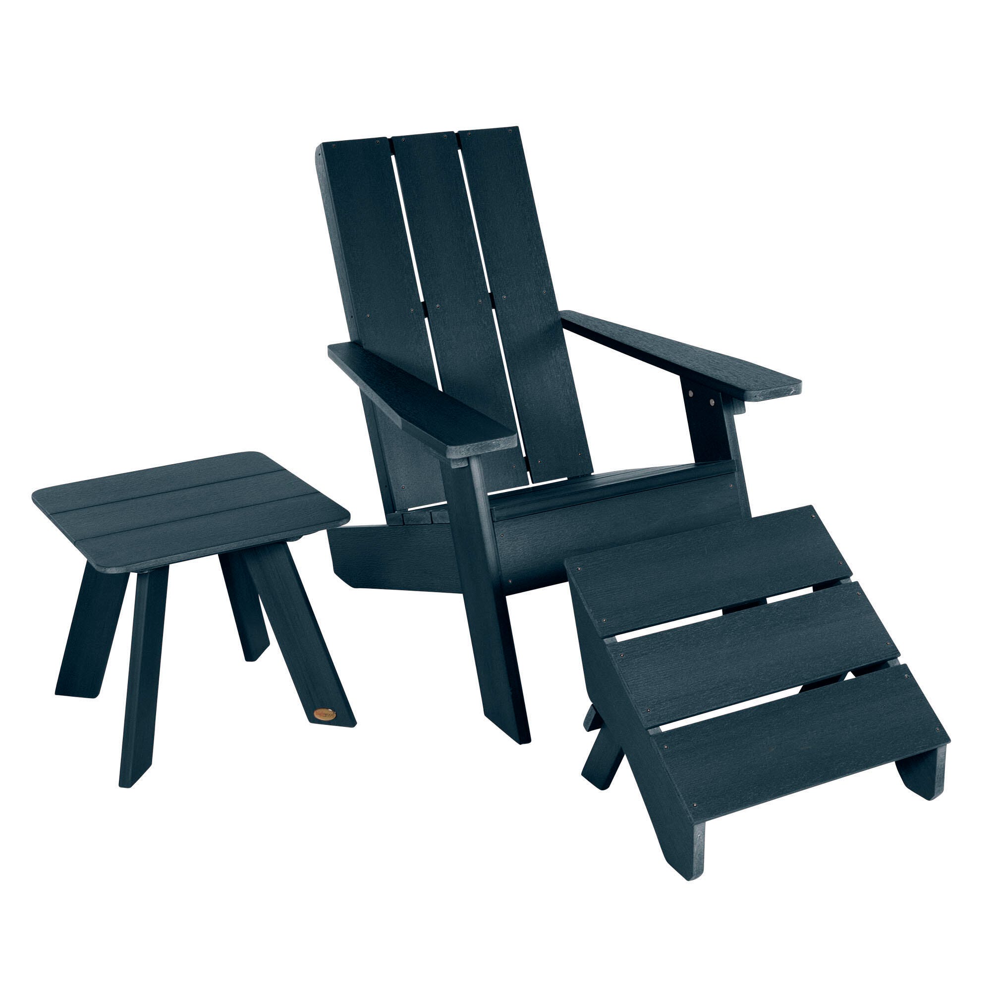 Highwood Italica Outdoor Adirondack Chair with Ottoman and Side Table, Federal Blue, large